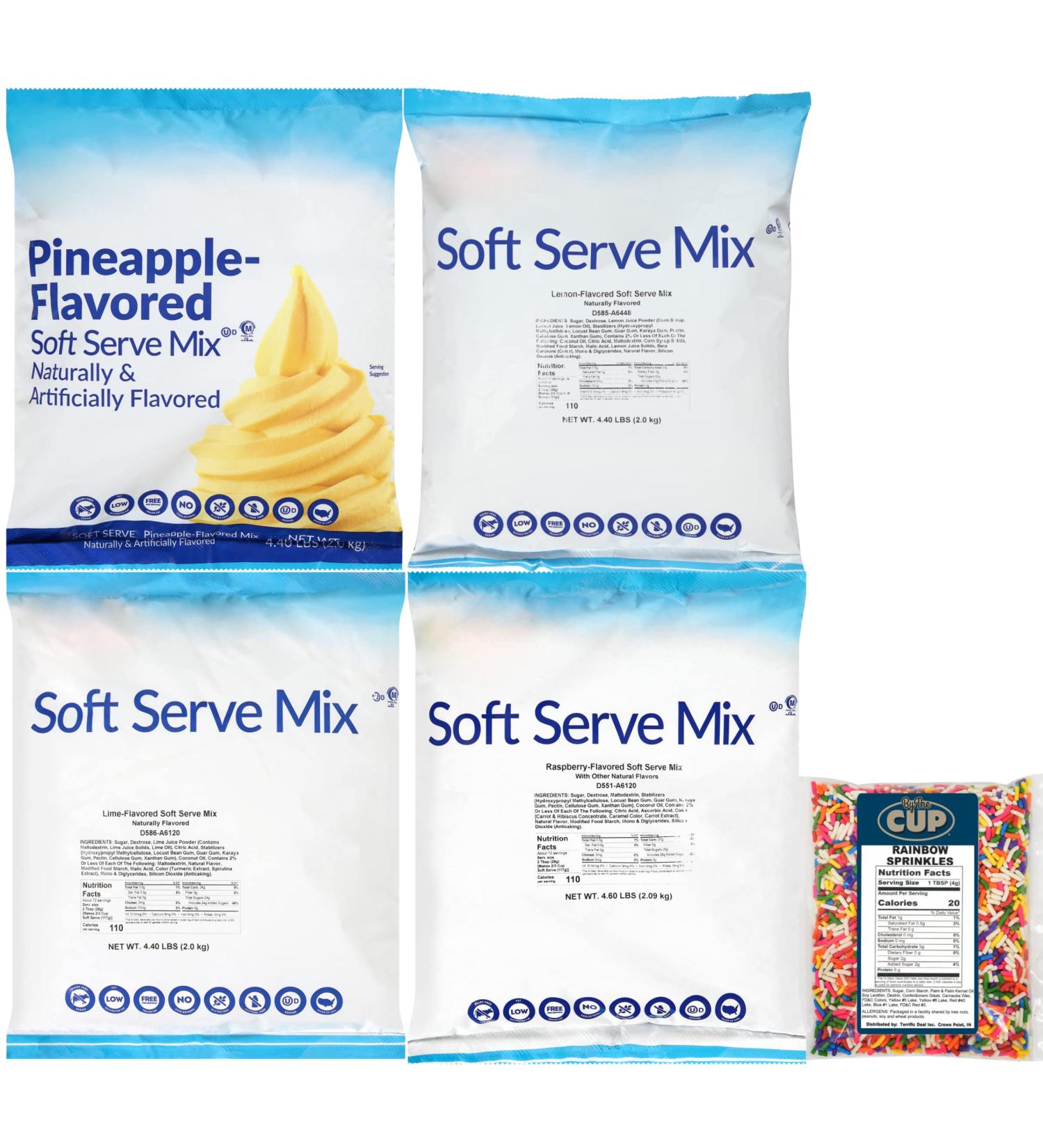 By The Cup Rainbow Sprinkles Lactose-Free Soft Serve Mix 4 Flavor Variety Pack - Pineapple, Raspberry, Lime, Lemon - Buy Online on SooperMarket.com