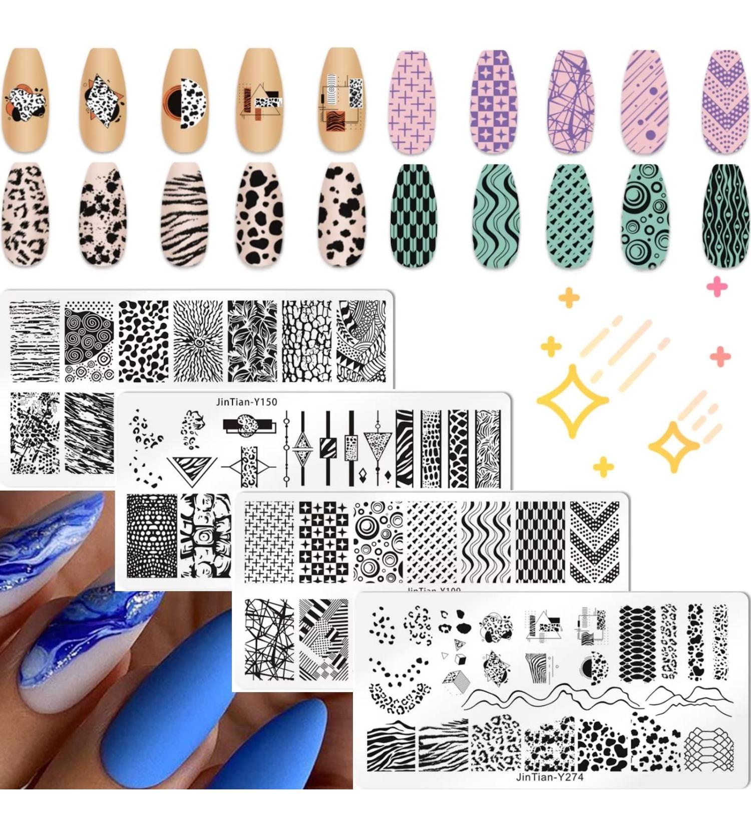 Geometric Nail Stamping Plates Set - 4Pcs Nail Templates for Art Stamping Kit - Buy Online on SooperMarket.com
