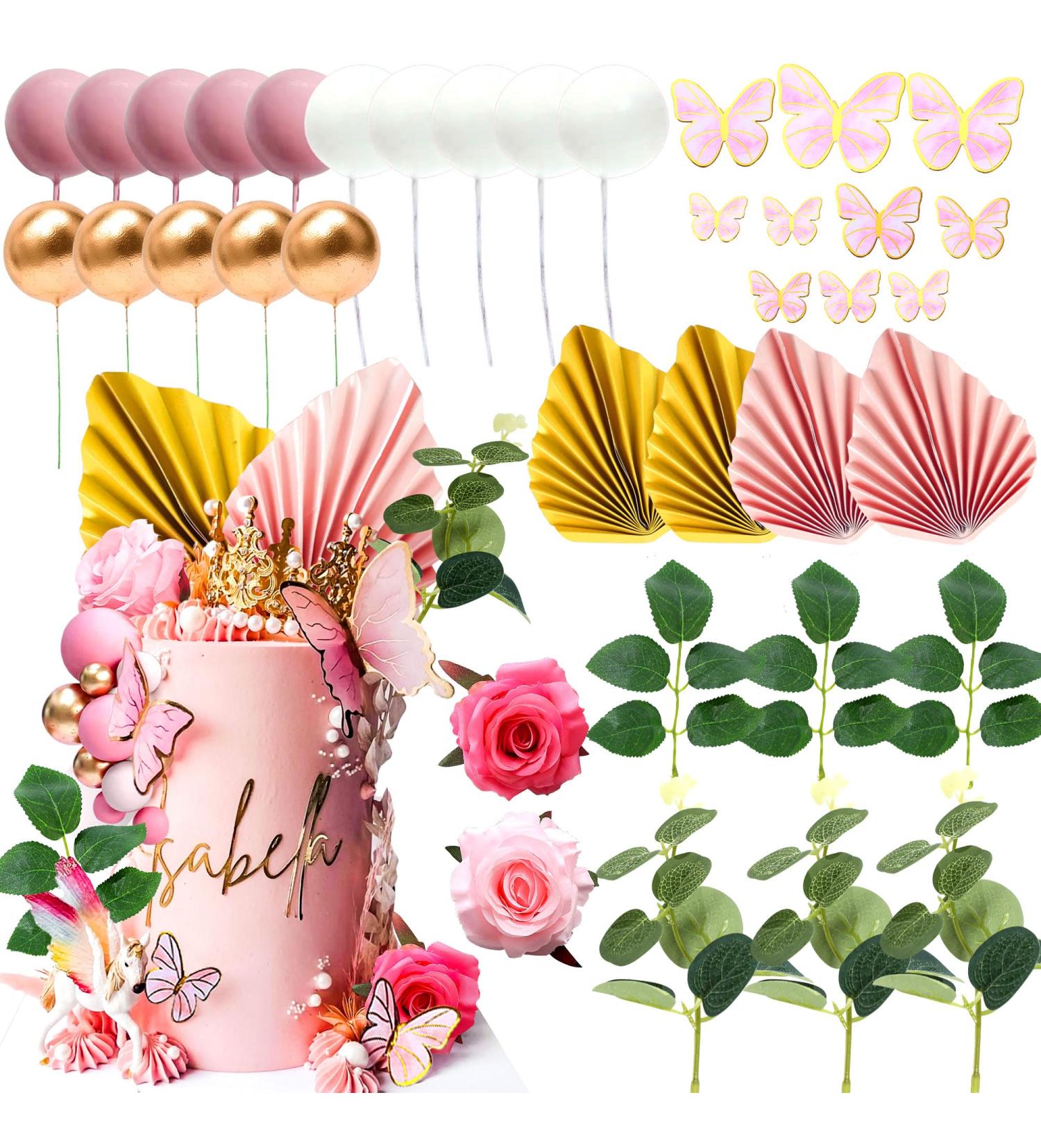 JEVENIS Pink Balls & Butterfly Cake Decorations | Baby Shower Boho & Rose Themes | International Shipping - Buy Online on SooperMarket.com