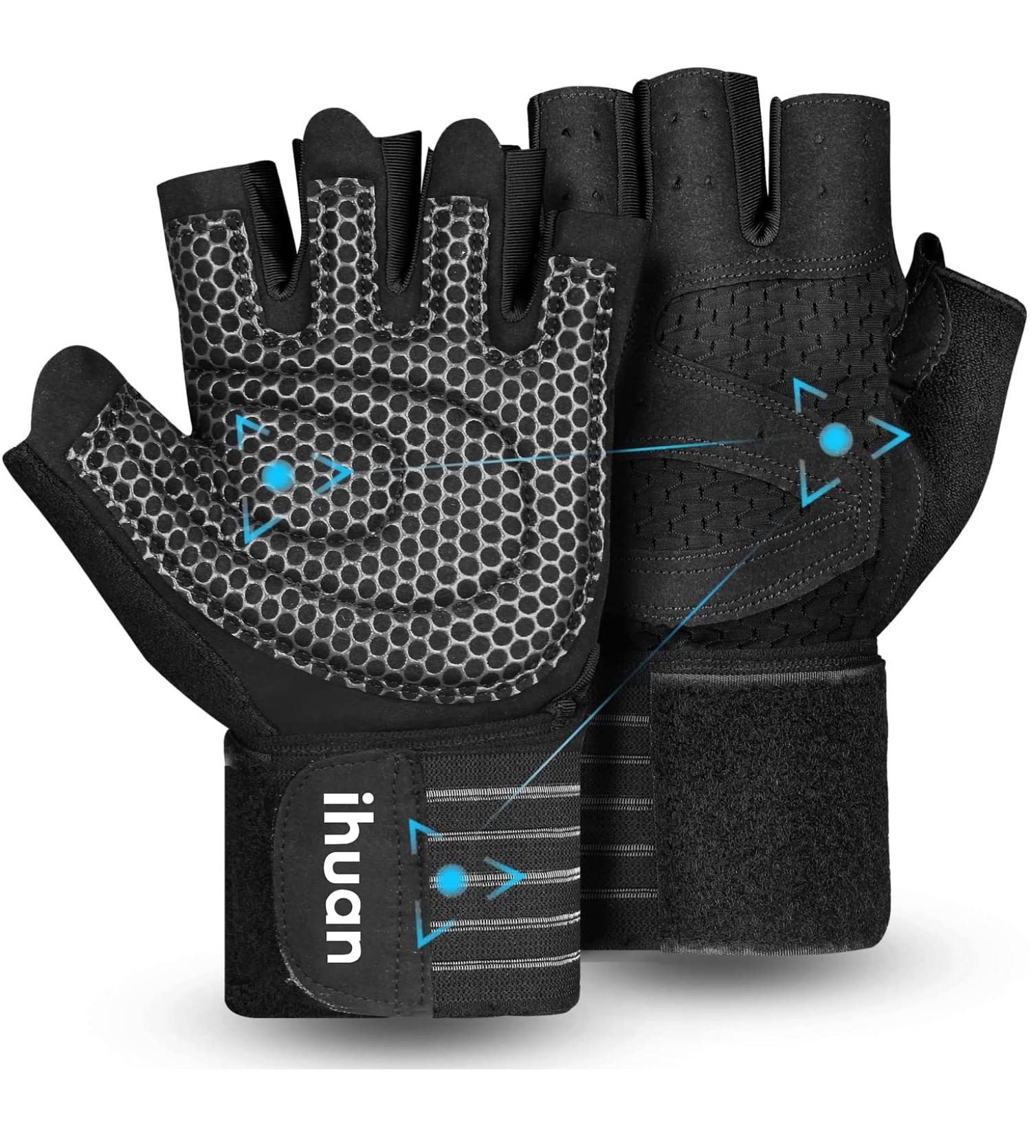iHuan Ventilated Weight Lifting Gloves with Wrist Wrap Support - Full Palm Protection for Men & Women - Ideal for Weightlifting, Training, Fitness - Black (Large) - Buy Online on SooperMarket.com