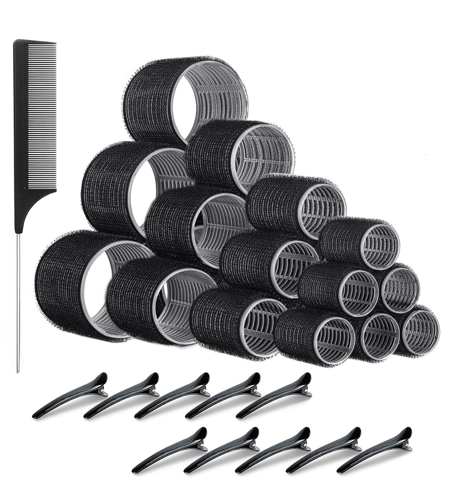 Mabufun Jumbo Hair Rollers Set Hair Rollers Self Grip Curlers For Long Hair No Heat Curlers Heatless Hair Rollers With Clips & Comb 24 Packs (Black 24Pcs) - Buy Online on SooperMarket.com