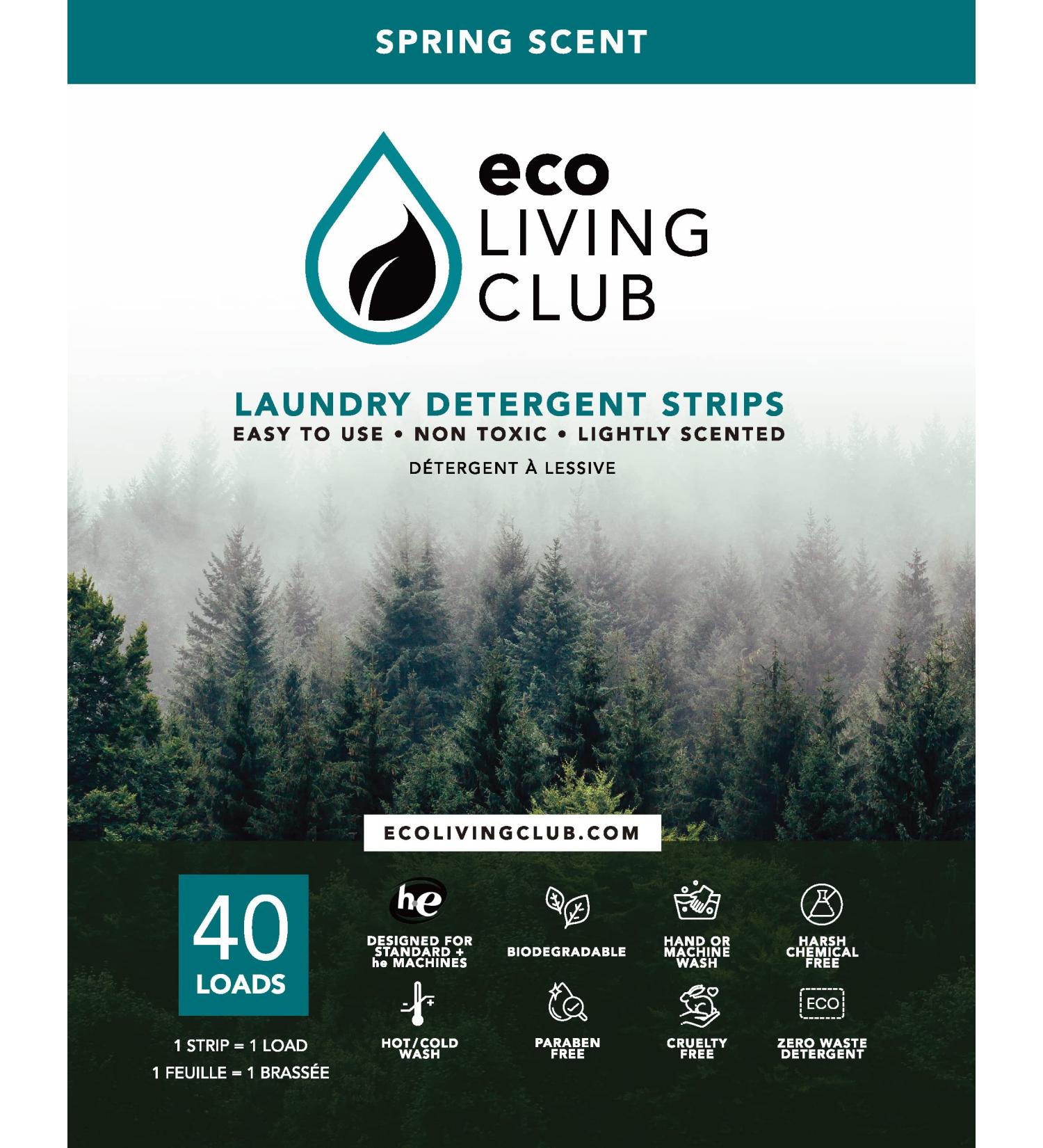 Eco Living Club Laundry Detergent Sheets Hypoallergenic Eco-Friendly Biodegradable Plastic Free Paraben and Cruelty Free Travel Friendly Eco-strips (40 Load) (Spring Scent) - Buy Online on SooperMarket.com