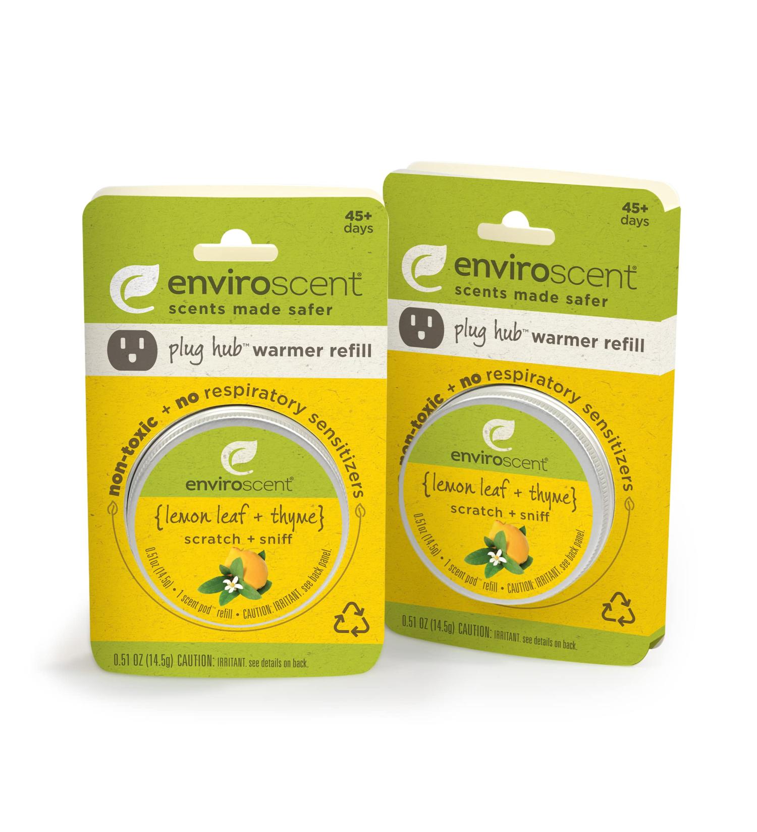 Enviroscent Non-Toxic Air Freshener Refills (Lemon Leaf + Thyme) Pack of 2 - Infused with Essential Oils - Plug-in Plug Hub - 2 Count - Buy Online on SooperMarket.com