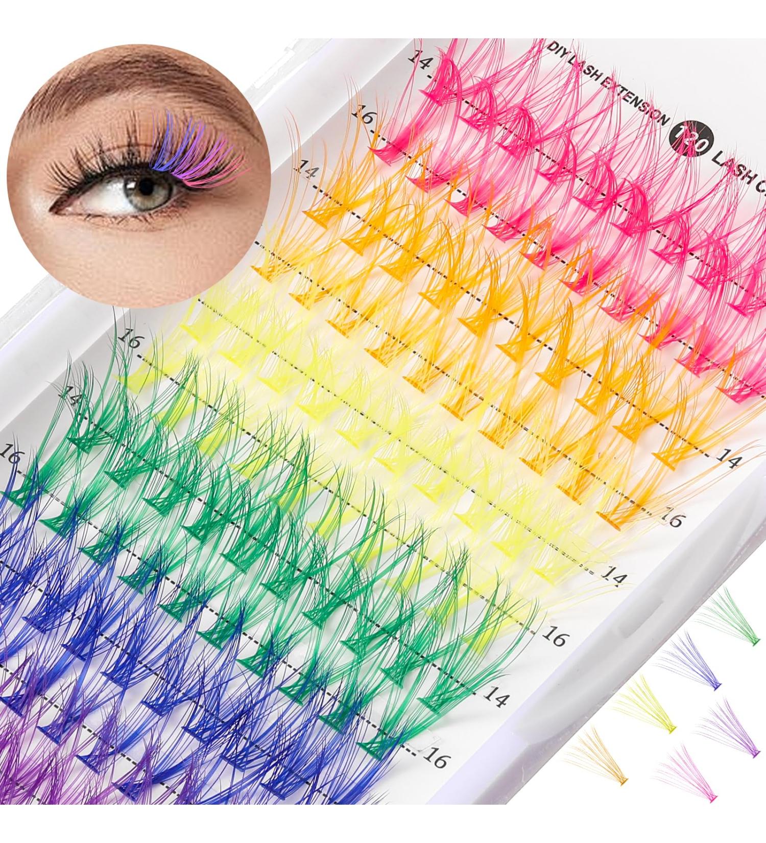 Colored Lash Extensions - 120 Pcs Wispy DIY Rainbow Eyelashes Kit | 14/16mm Mixed Colorful Lashes for Beginners - Buy Online on SooperMarket.com