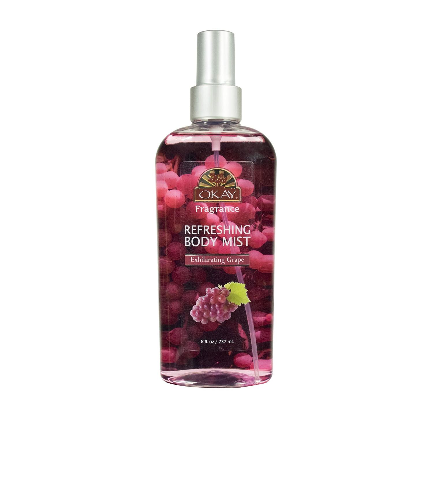 OKAY Fragrance Exhilarating Grape Body Mist - Body Spray for Women Light Perfume Mist for Skin Clean Refreshing Scent Uplifting and Fruity Silicone and Paraben Free - 8 Fl Oz - Buy Online on SooperMarket.com
