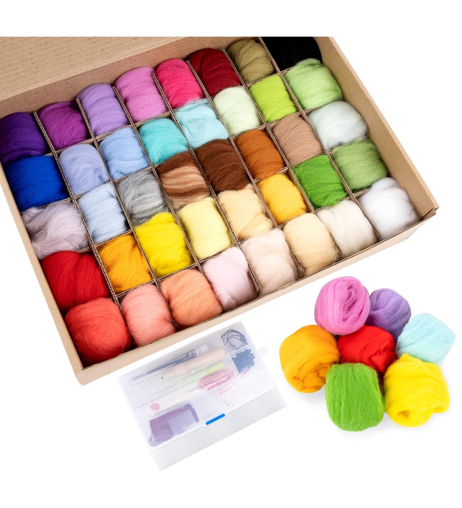 Needle Felting Kit - 40 Colors Wool Roving Set for Beginners | Felting Tool and Foam Mat Included - DIY Arts and Crafts Supplies - Buy Online on SooperMarket.com