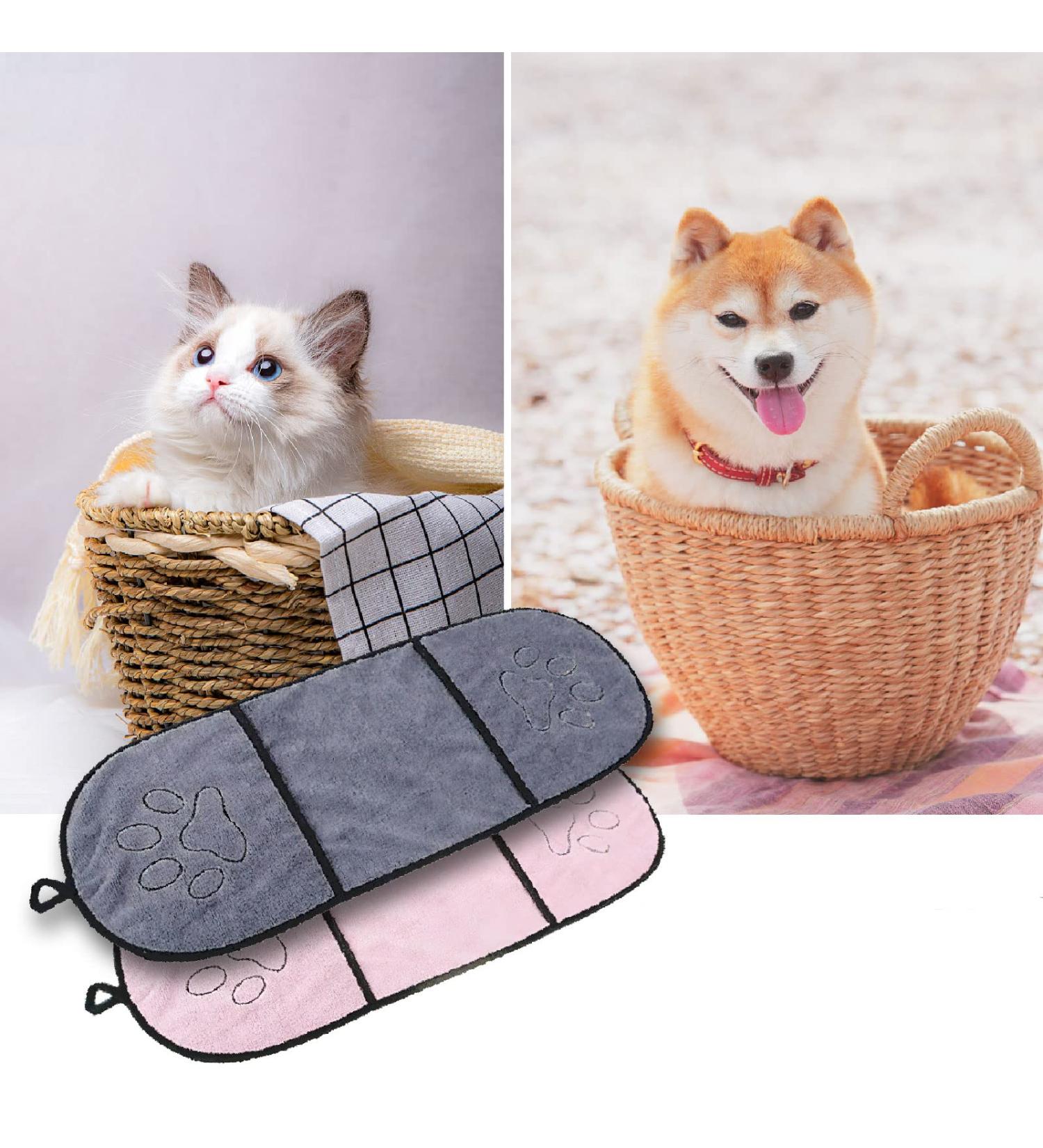 Nicoone Super Absorbent Dog Towel | Ultra Absorbent Fast Drying Pet Bath Towel for Cats & Dogs (Pink + Gray) - Ideal for International Shipping - Buy Online on SooperMarket.com