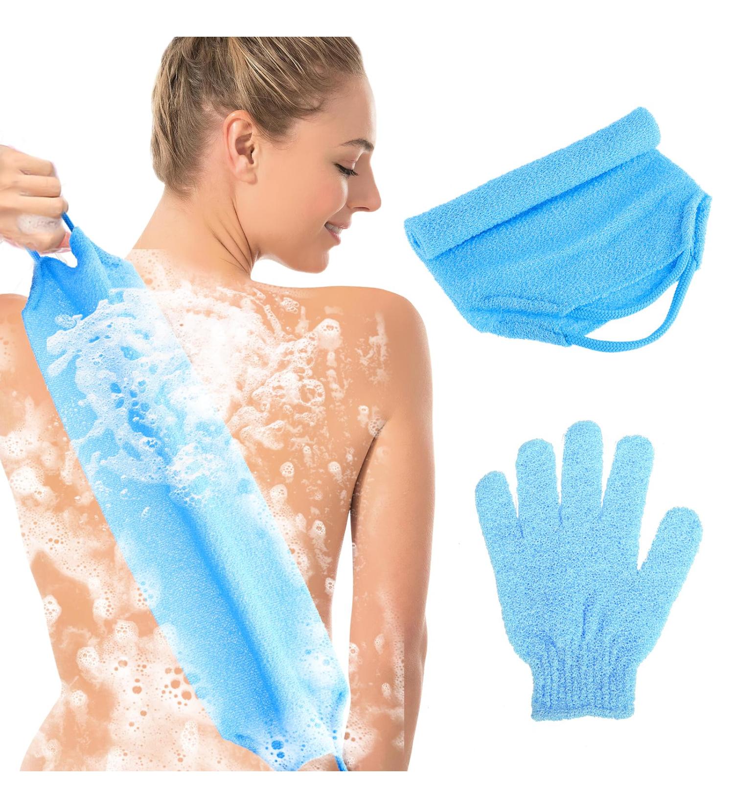Buy Gjinxi Peeling Gloves & Back Scrubber - 2 Piece Washcloth Set for Exfoliation & Bathing Accessories (Blue) - International Shipping Available - Buy Online on SooperMarket.com