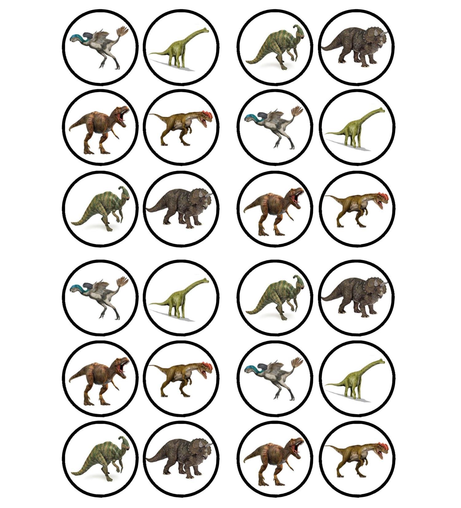 24 Dinosaurs Edible PREMIUM THICKNESS SWEETENED VANILLA Wafer Rice Paper Cupcake Toppers/Decorations