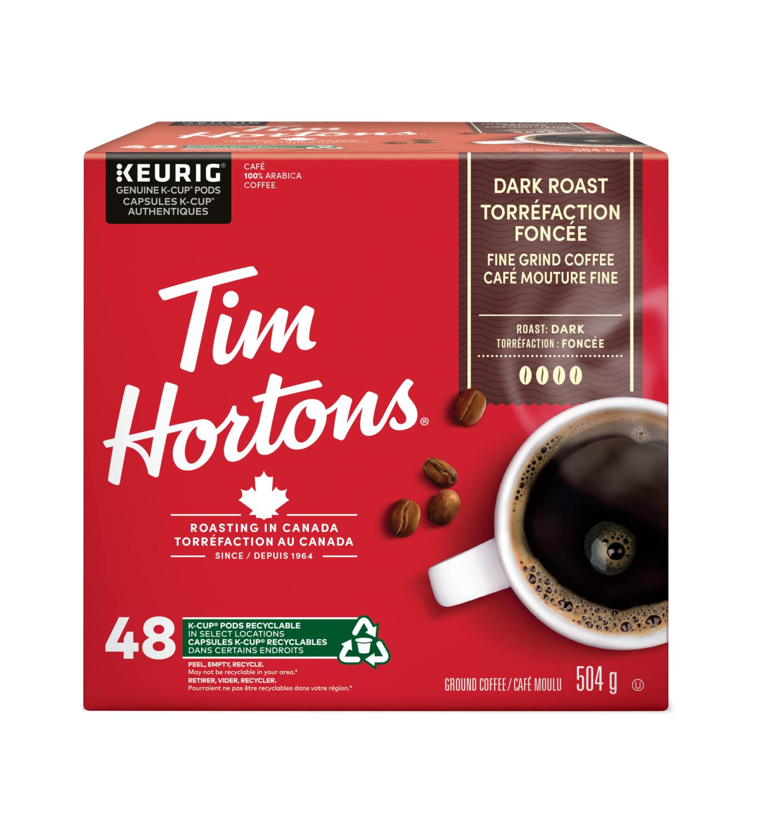 Tim Hortons Dark Roast Coffee Single Serve Keurig K-Cup Pods 48 Count Dark 48 count (Pack of 1) - Buy Online on SooperMarket.com
