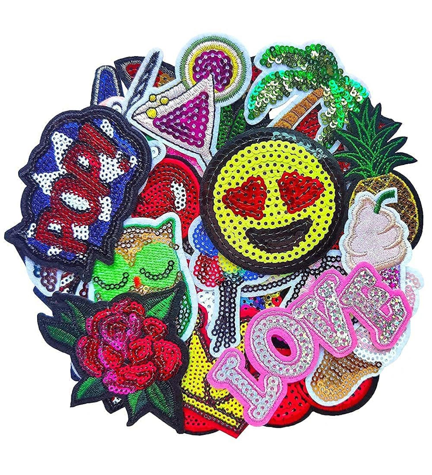 Qingxi Charm 32pcs Sequins Embroidered Patches - DIY Craft Embellishments for Clothes, Hats, Shoes - Assorted Styles - Buy Online on SooperMarket.com