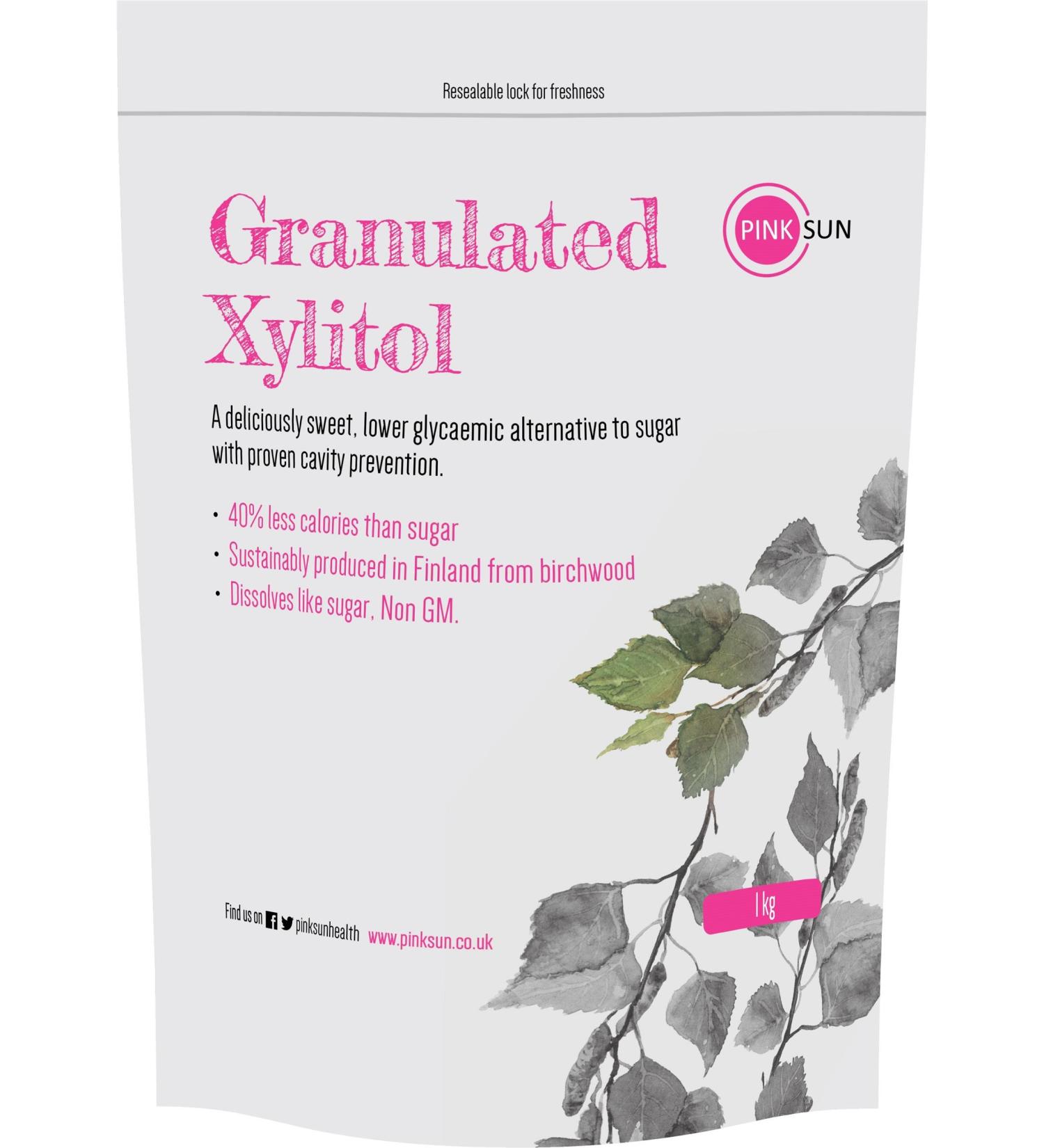 PINK SUN Xylitol Sweetener 1kg - Natural Sugar Substitute from Birch Tree - Vegan, Gluten Free, Diabetic Friendly - 1000g Bulk Pack - Non GM - Made in Finland - Buy Online on SooperMarket.com