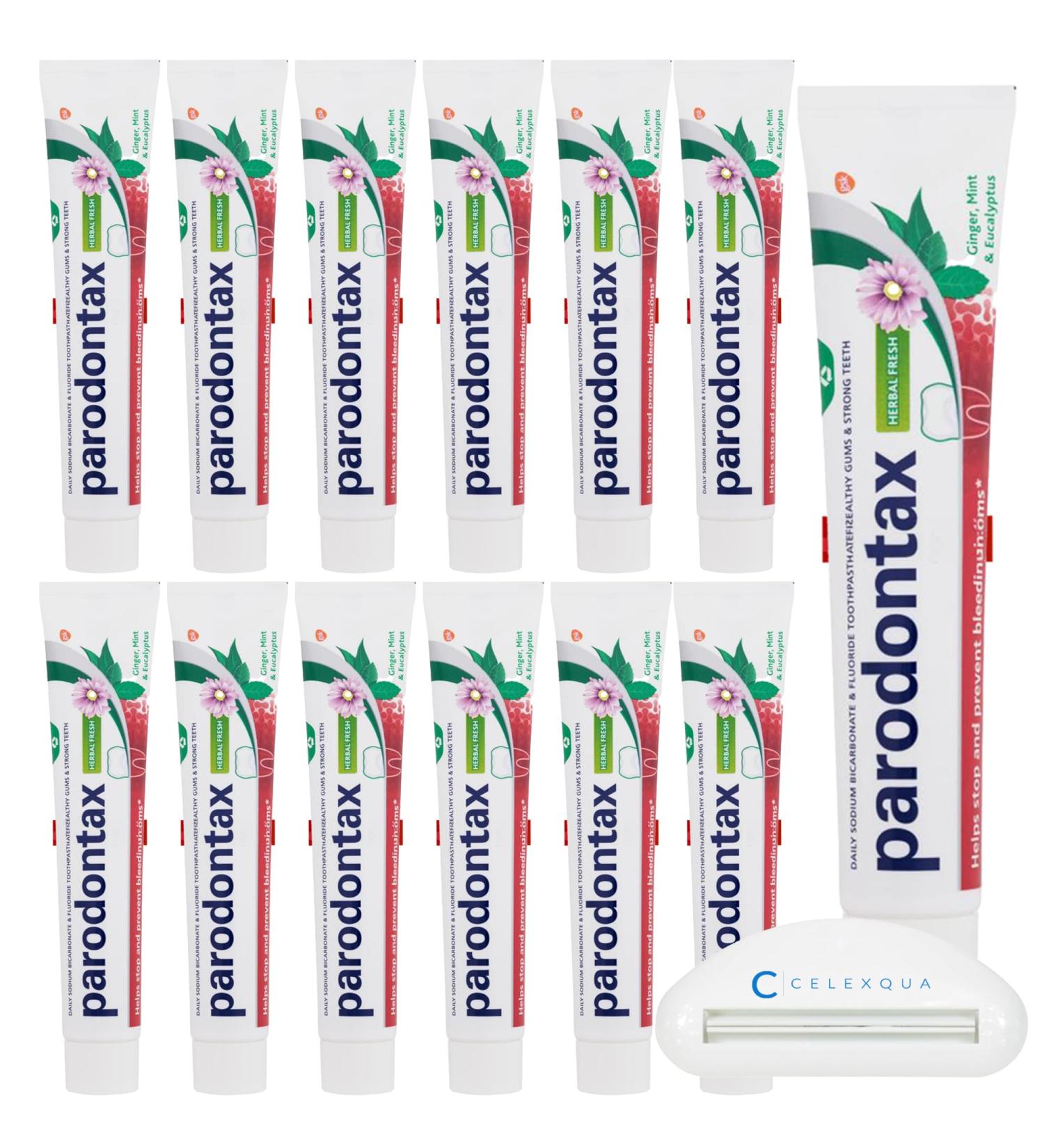 Parodontax Herbal Fresh Toothpaste for Bleeding Gums 75ml (Pack of 12) & Celexqua Toothbrush Cap - Best for Oral Care | International Shipping - Buy Online on SooperMarket.com