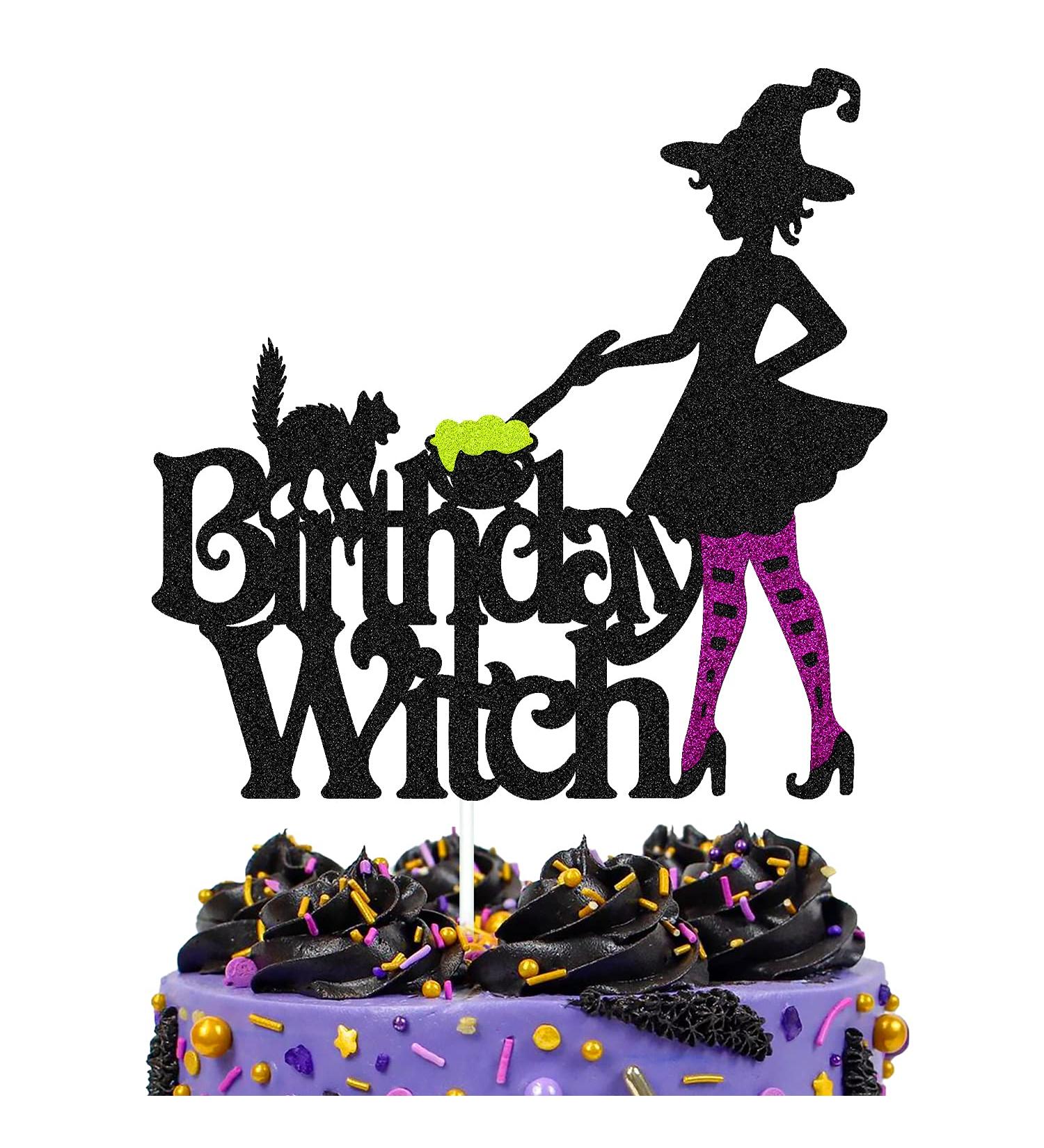 Halloween Birthday Witch Cake Topper for Ghost Bat Cat Themed Girl Lady Women Happy Halloween Birthday Cake Decoration Witches Autumn Fall Season All Souls' Day Bday Party Celebration Supplies - Buy Online on SooperMarket.com