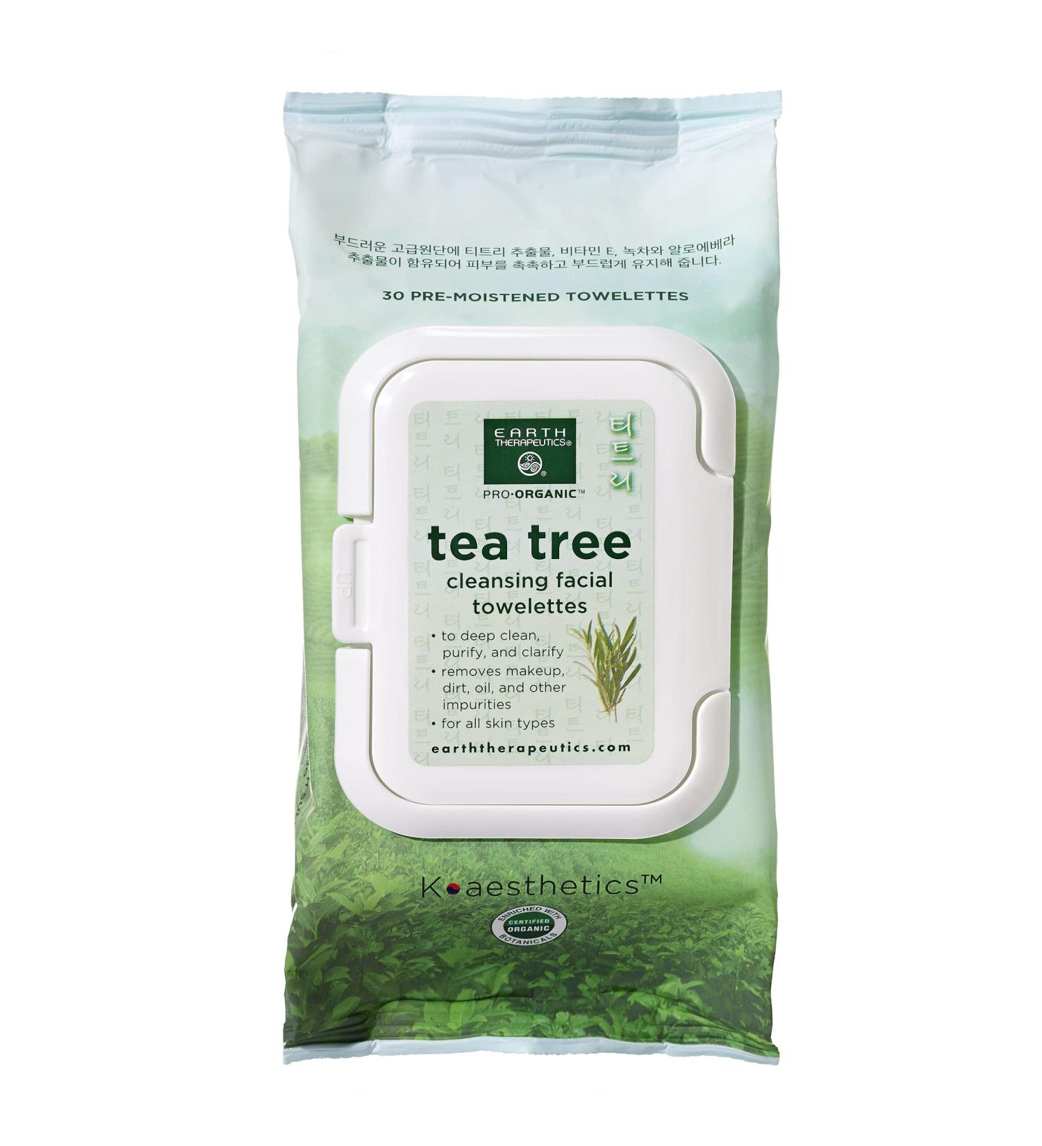 Earth Therapeutics Makeup Remover Wipes - Tea Tree Oil Cleansing Towelettes | Remove Makeup & Waterproof Mascara | Organic & Purifying - 30 Wipes - Buy Online on SooperMarket.com
