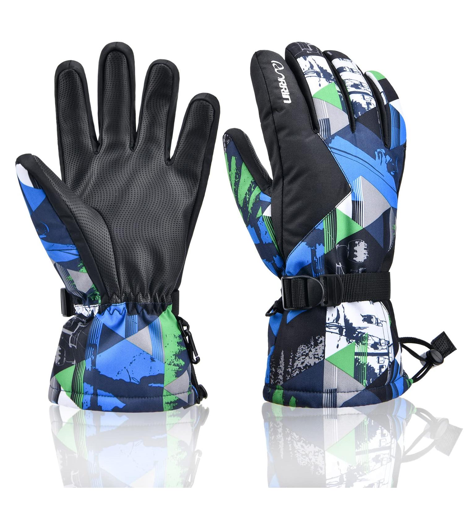 Winter Ski Gloves RunRRIn | Waterproof & Breathable Snow Gloves for Men, Women, and Kids | Black-Blue | Size L (Fits Boys 11-15 years old) - Buy Online on SooperMarket.com