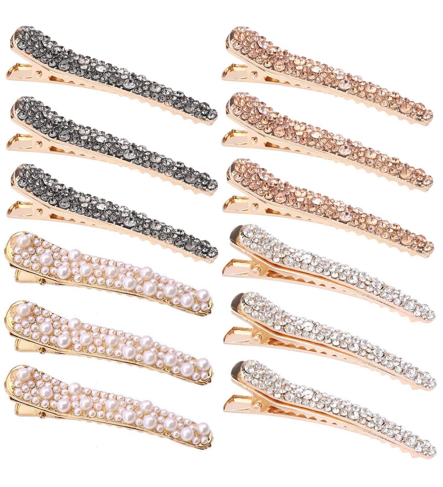 12 Pcs Rhinestone Alligator Hair Clips - Stylish Crystal Duckbill Clips for Women and Girls | Hair Styling Tools and Accessories - Buy Online on SooperMarket.com