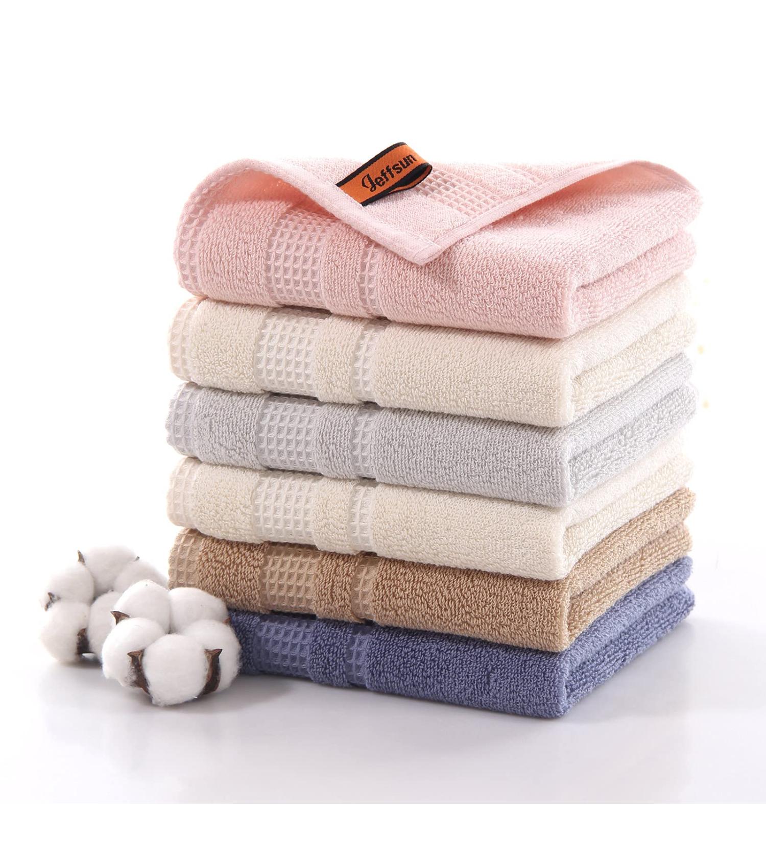 JEFFSUN Colorful Cotton Washcloths 6-Pack | Ultra Soft & Absorbent 13x13 Inch Bathroom Face Cloths - Buy Online on SooperMarket.com