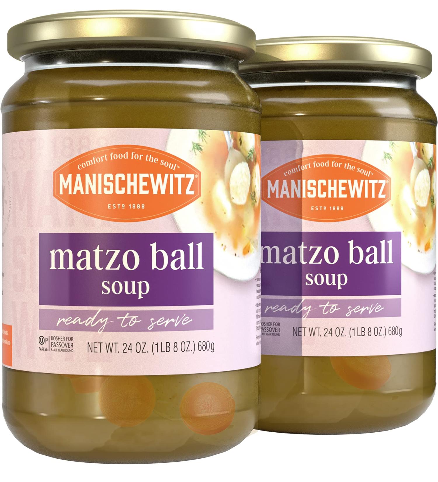 Manischewitz Matzo Ball Soup, Kosher For Passover, 24 Ounce Jar (Pack of 2, Total of 48 Oz)