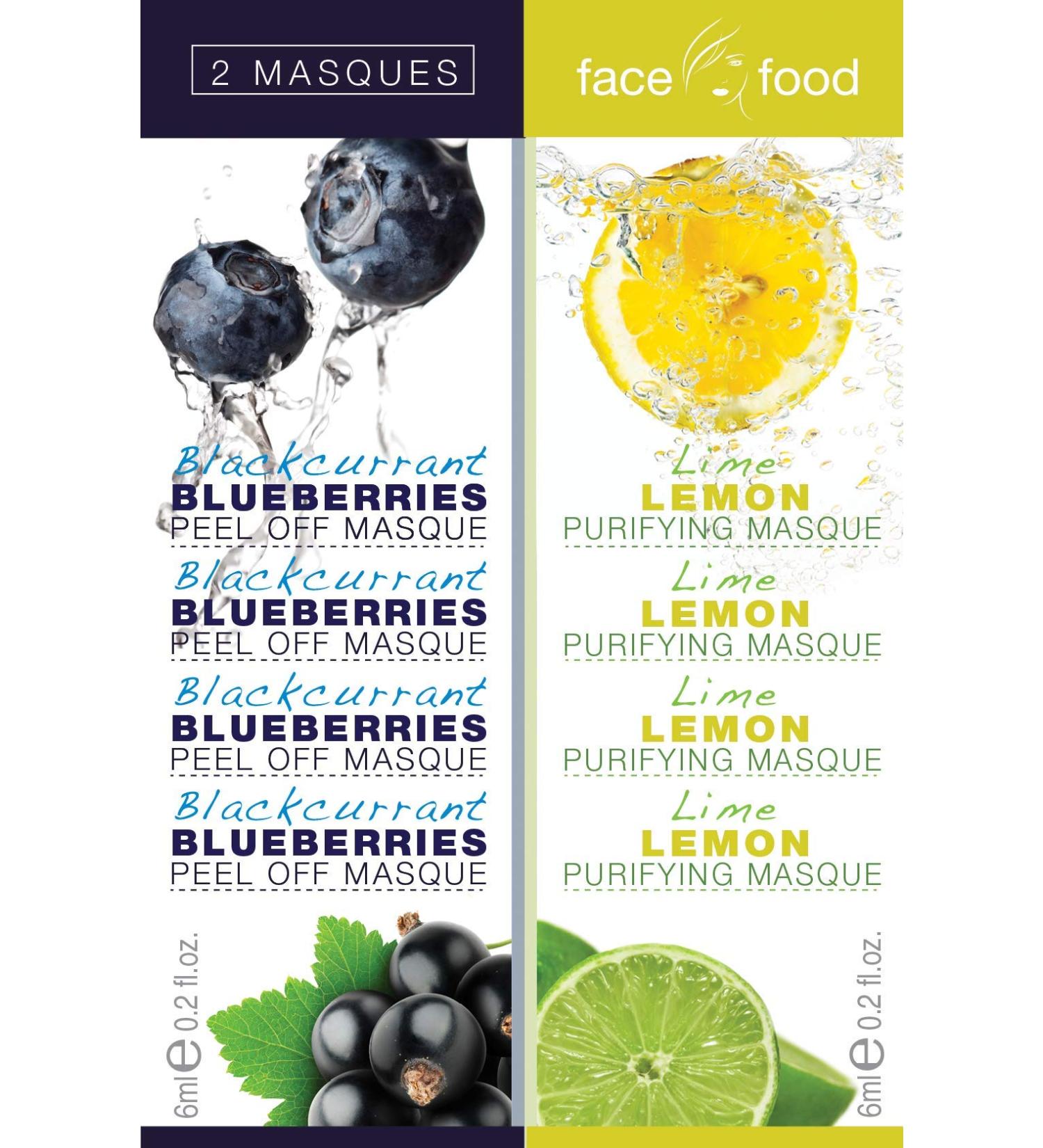 7th Heaven Face Food Blackcurrant & Blueberry Peel-Off mask 6ml and Lime & Lemon Purifying Mask 6ml Off White