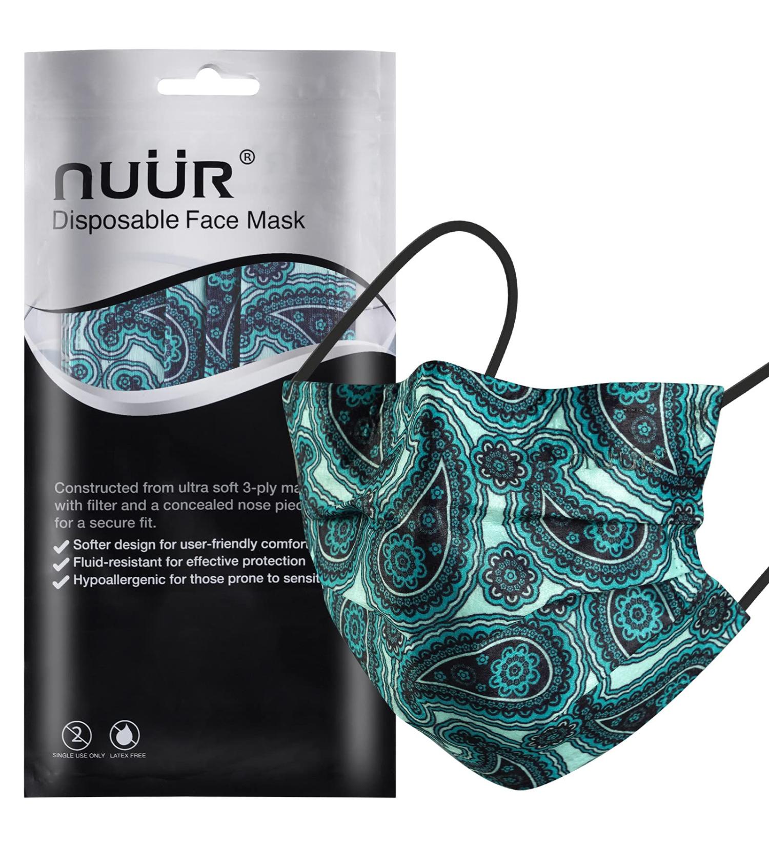 NU R Paisley Disposable Face Mask with Filter Layer - 10 Pack | Elastic Earloop | Retail Sealed Bags - PAISLEY-011 - Buy Online on SooperMarket.com