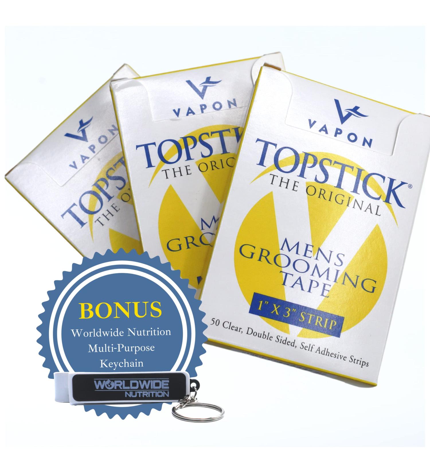 Vapon Topstick - Original Men's Grooming Tape | Clear Double-Sided Tape for Toupees & Wigs | 150 Count (3 Boxes) | Strong Adhesive Strips & Bonus Key Chain - International Shipping Available - Buy Online on SooperMarket.com