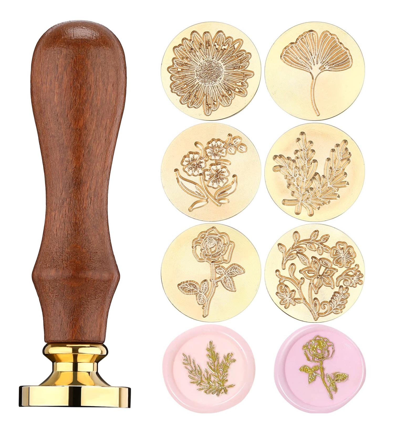 Chrisfall 6 Pcs Floral Wax Seal Stamp Set for Wedding Greeting Cards - Botanical Sealing Stamper Kit with Wooden Handle and Brass Head - Buy Online on SooperMarket.com