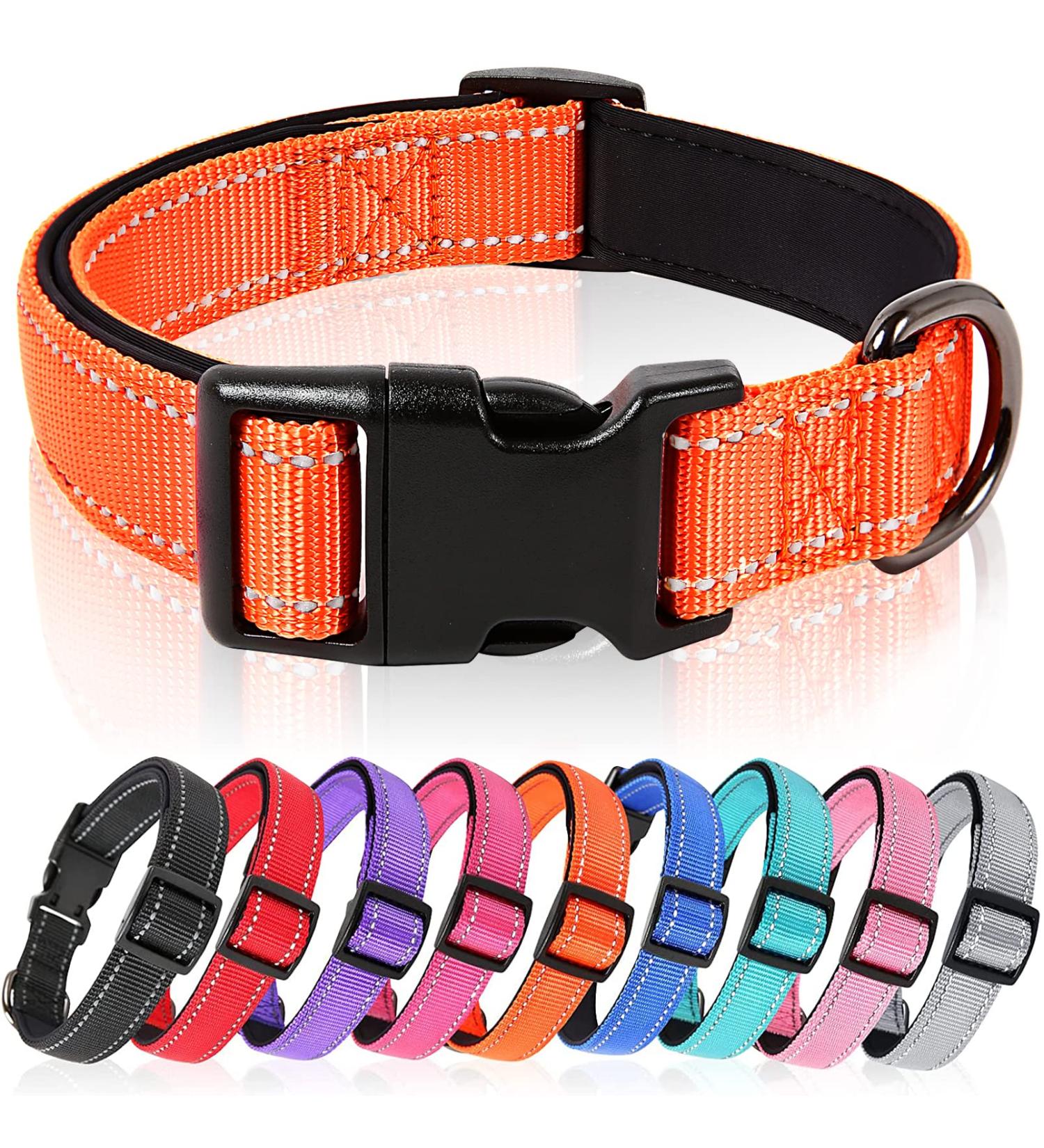 Heele Soft Padded Neoprene Dog Collar for Small & Medium Dogs | Adjustable Reflective Training Collar - Orange Longitudinal 34-52 cm (1 Pack) - Buy Online on SooperMarket.com
