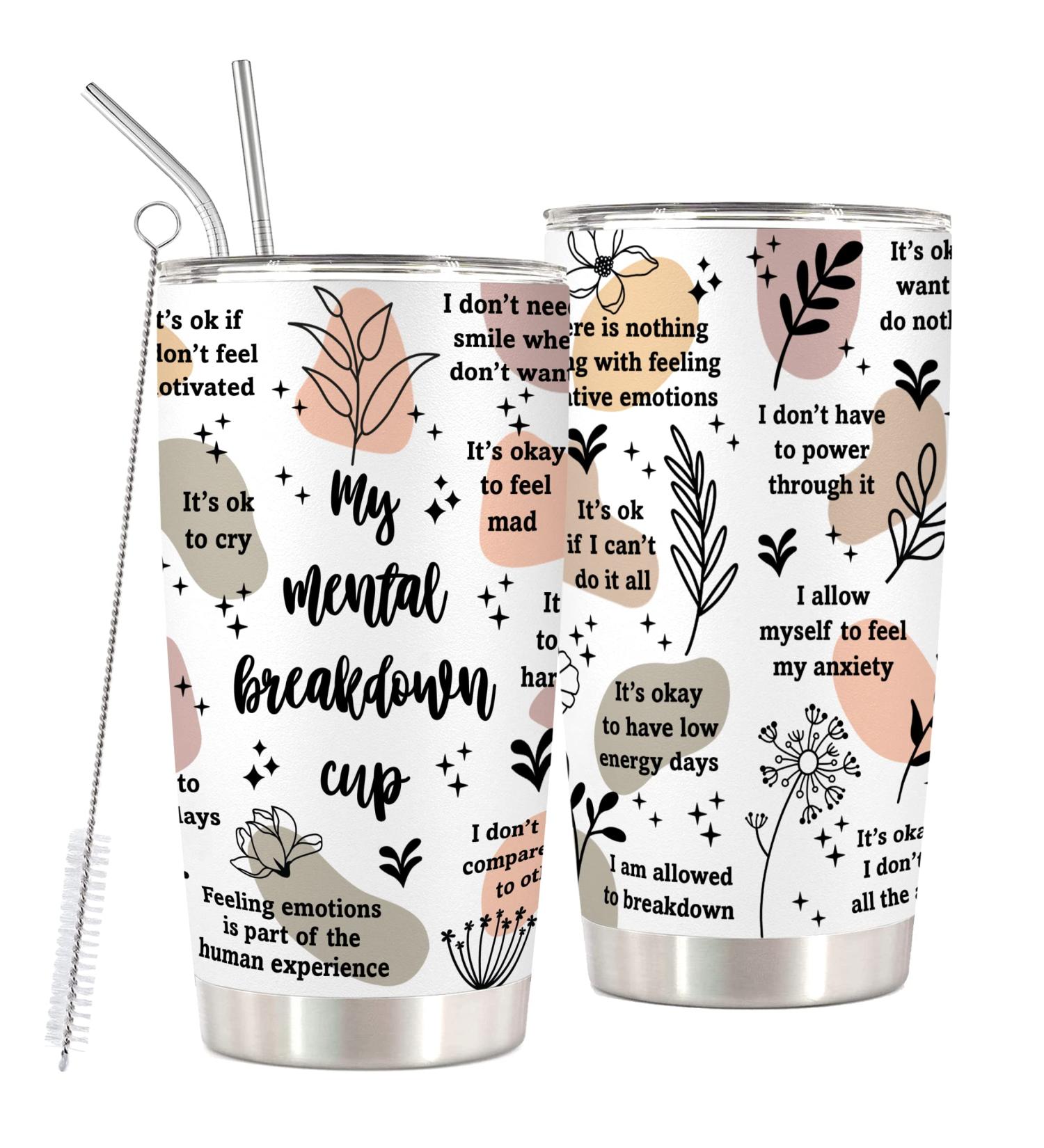 HOMISBES Mental Health Awareness Tumbler - Positive Quotes & Affirmations - Stainless Steel 20oz Cup for Mental Wellness - Buy Online on SooperMarket.com