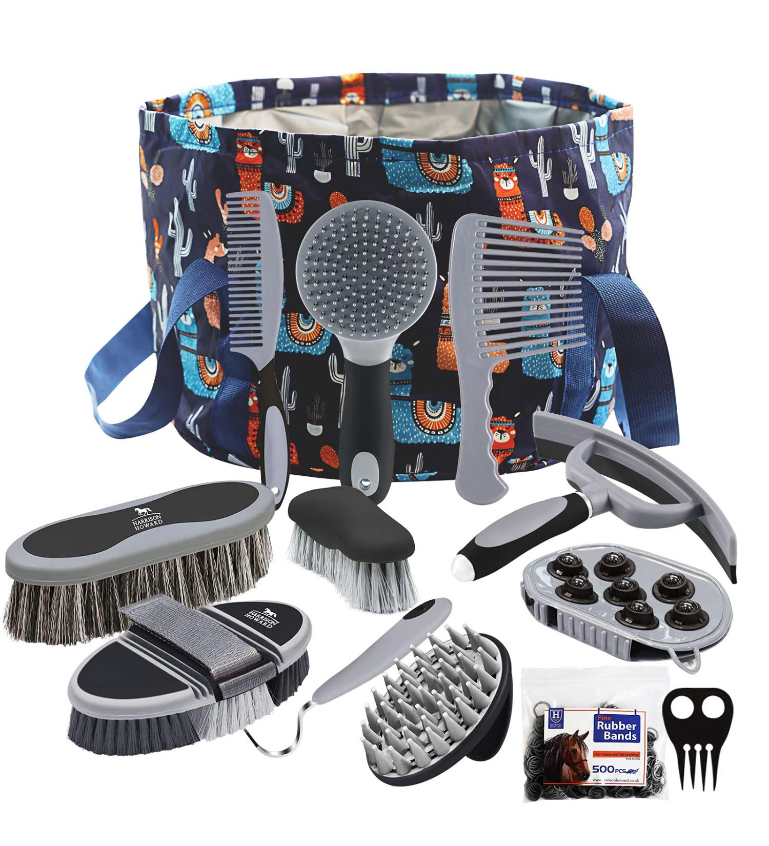 Harrison Howard Horse Grooming Kit 11-Piece Equine Care Series-Dark Charcoal - Buy Online on SooperMarket.com
