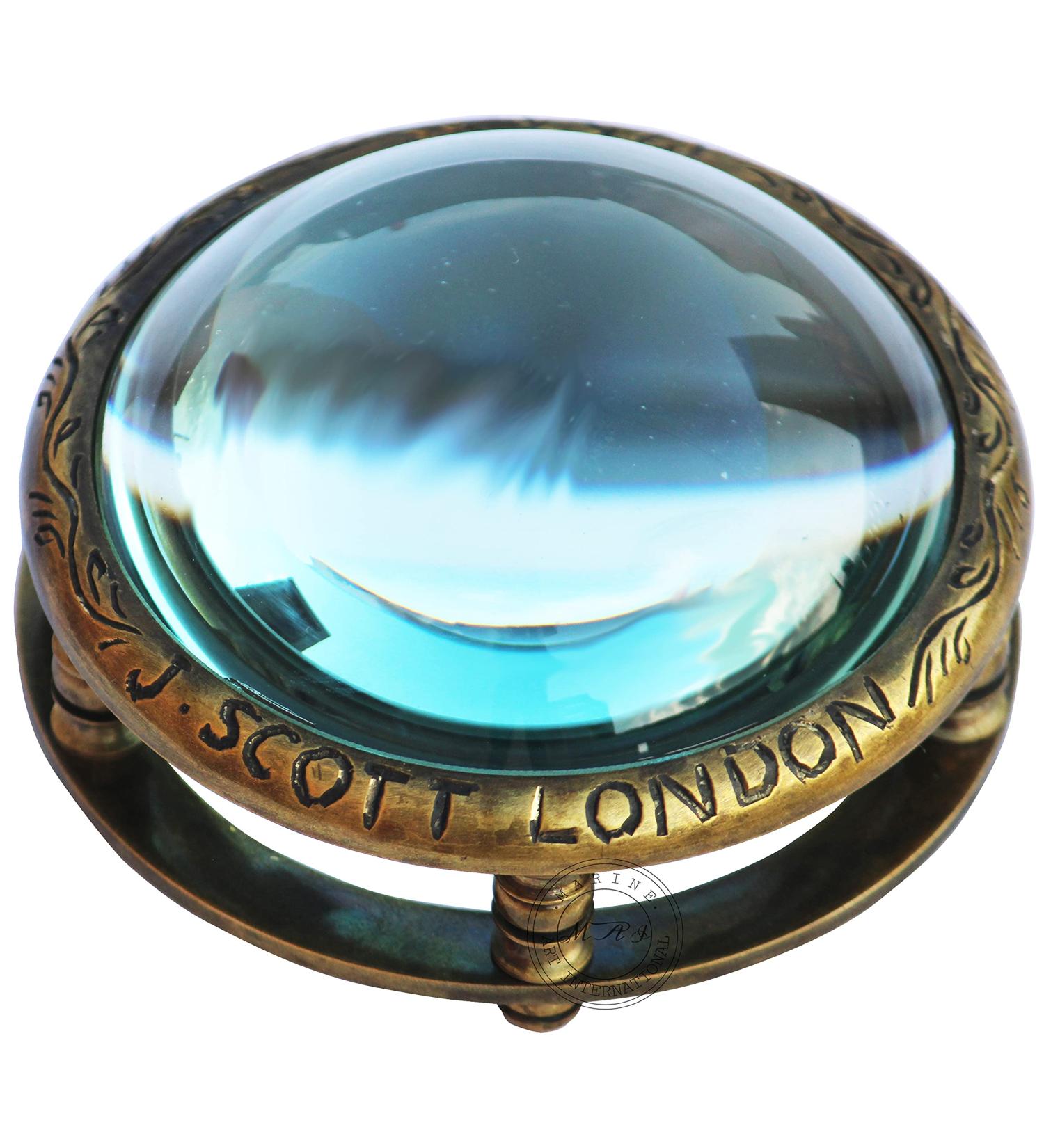 Desktop Vintage Antique Style Engraved J.Scott London Magnifier Reading Magnifying Glass for Reading Book Traditional Brass Magnifying Glass - Buy Online on SooperMarket.com
