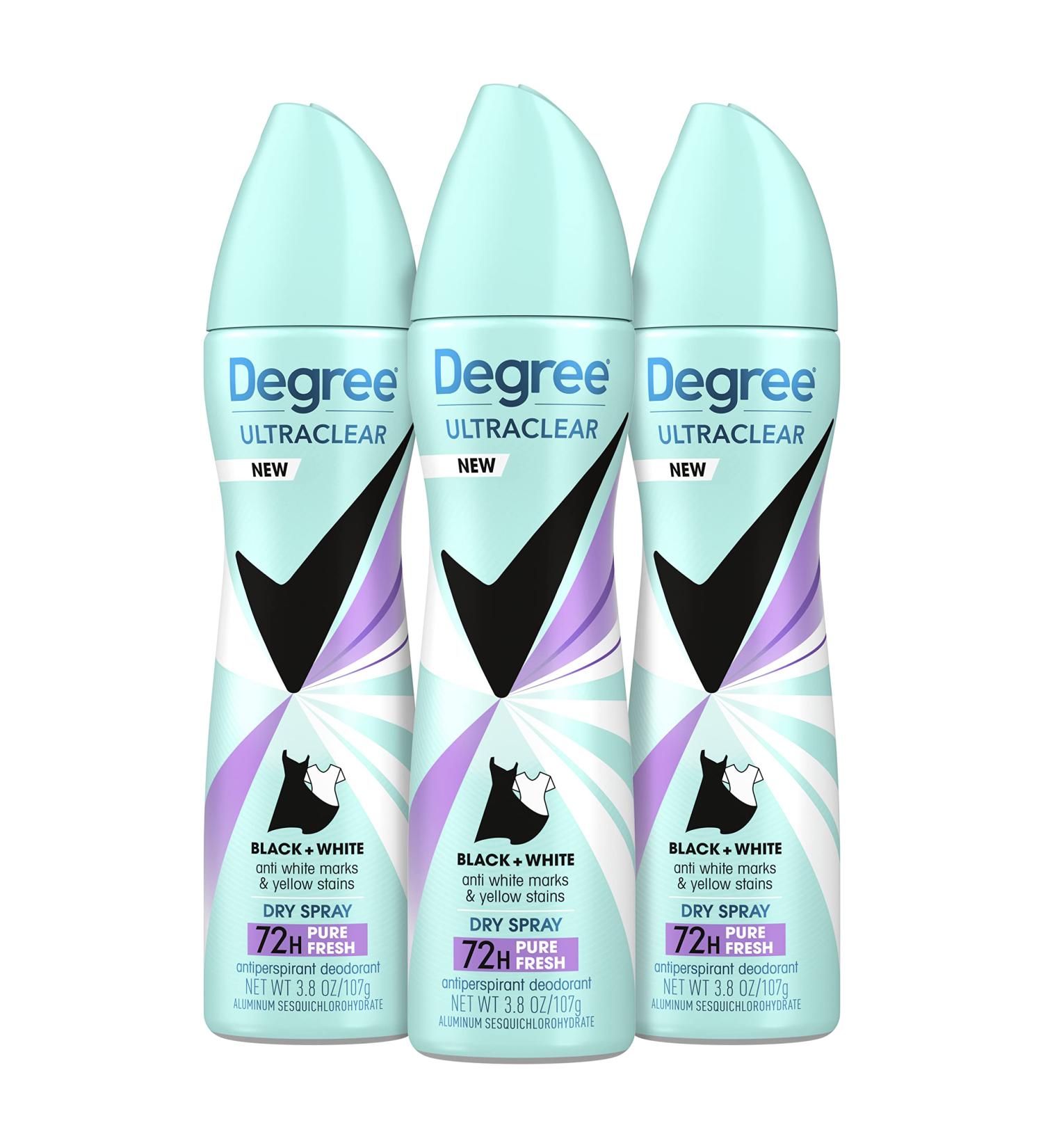 Degree Antiperspirant Dry Spray 3 Pack - Pure Fresh Deodorant for Women 3.8 oz - Anti White Marks & Yellow Stains - Buy Online on SooperMarket.com
