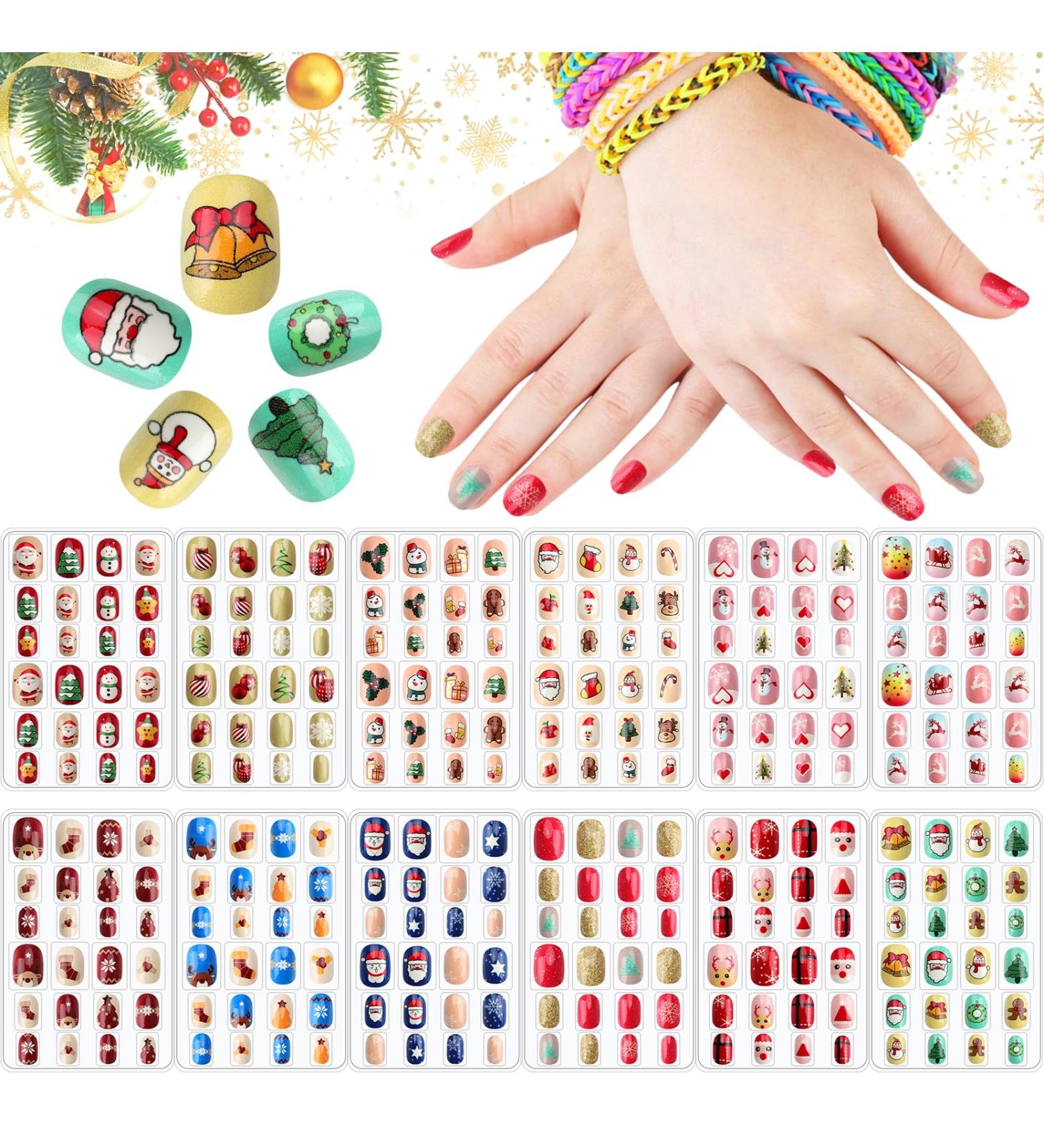 Kalolary 288PC Christmas Press-On Nails for Kids | Fun 3D Santa Snowman Tree Designs | Holiday Nail Art Decoration - Buy Online on SooperMarket.com