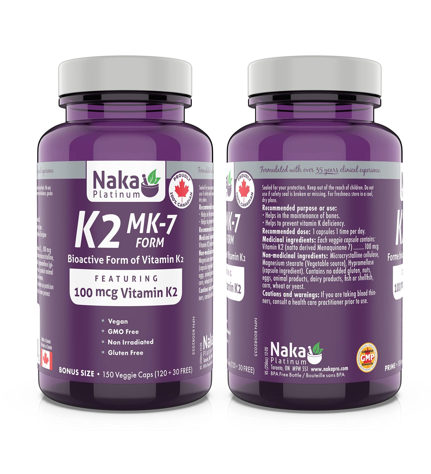 Naka Pro Herbs Naka Platinum K2 (mk-7 Form) 100mcg 150 Veggie Capsules (Bonus Size 120+30) 150 count - Buy Online on SooperMarket.com