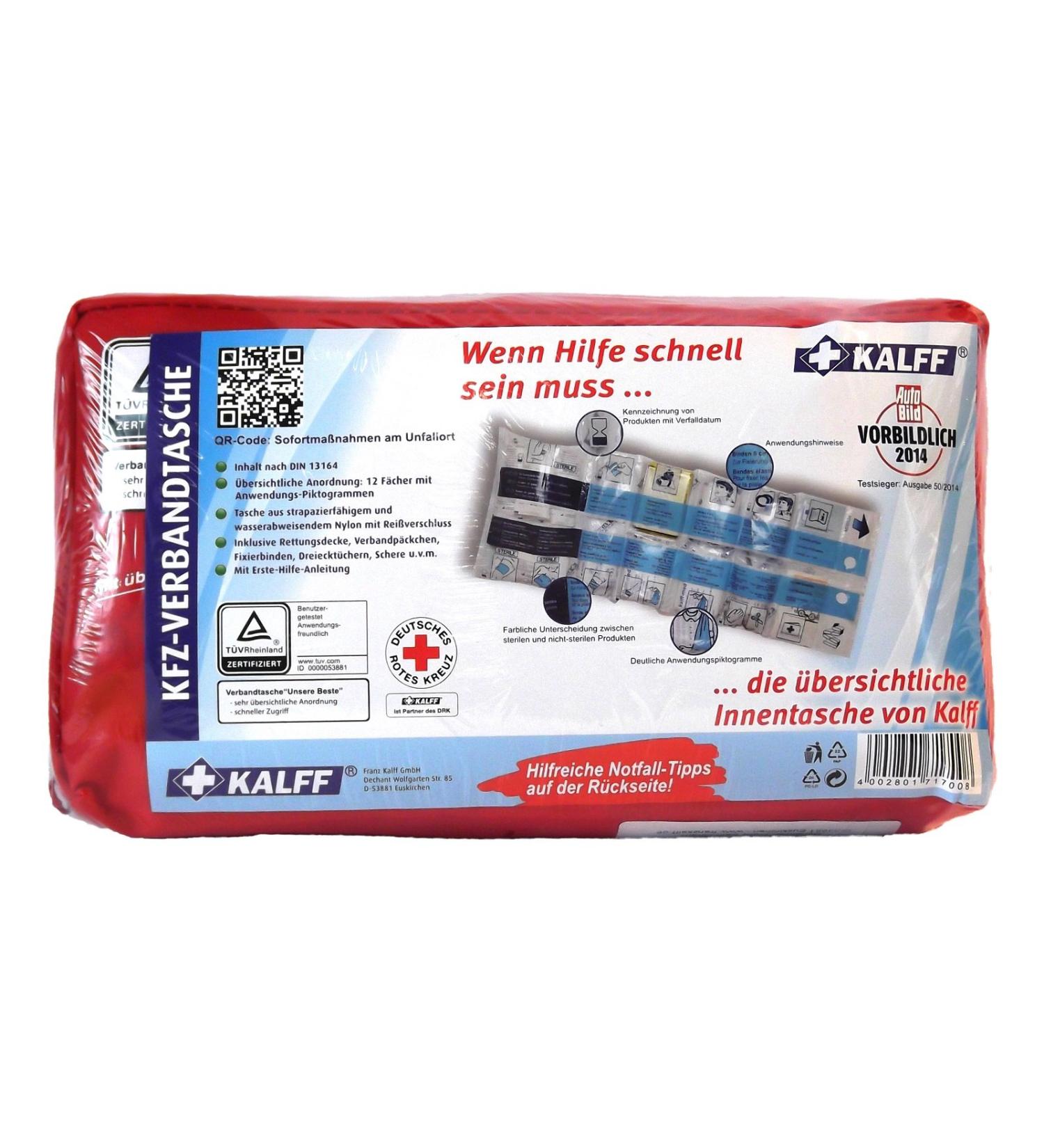 Kalff Car First Aid Kit - DIN 364 Certified Test Winner with Comprehensive First Aid Brochure - Ideal for International Shipping - Buy Online on SooperMarket.com