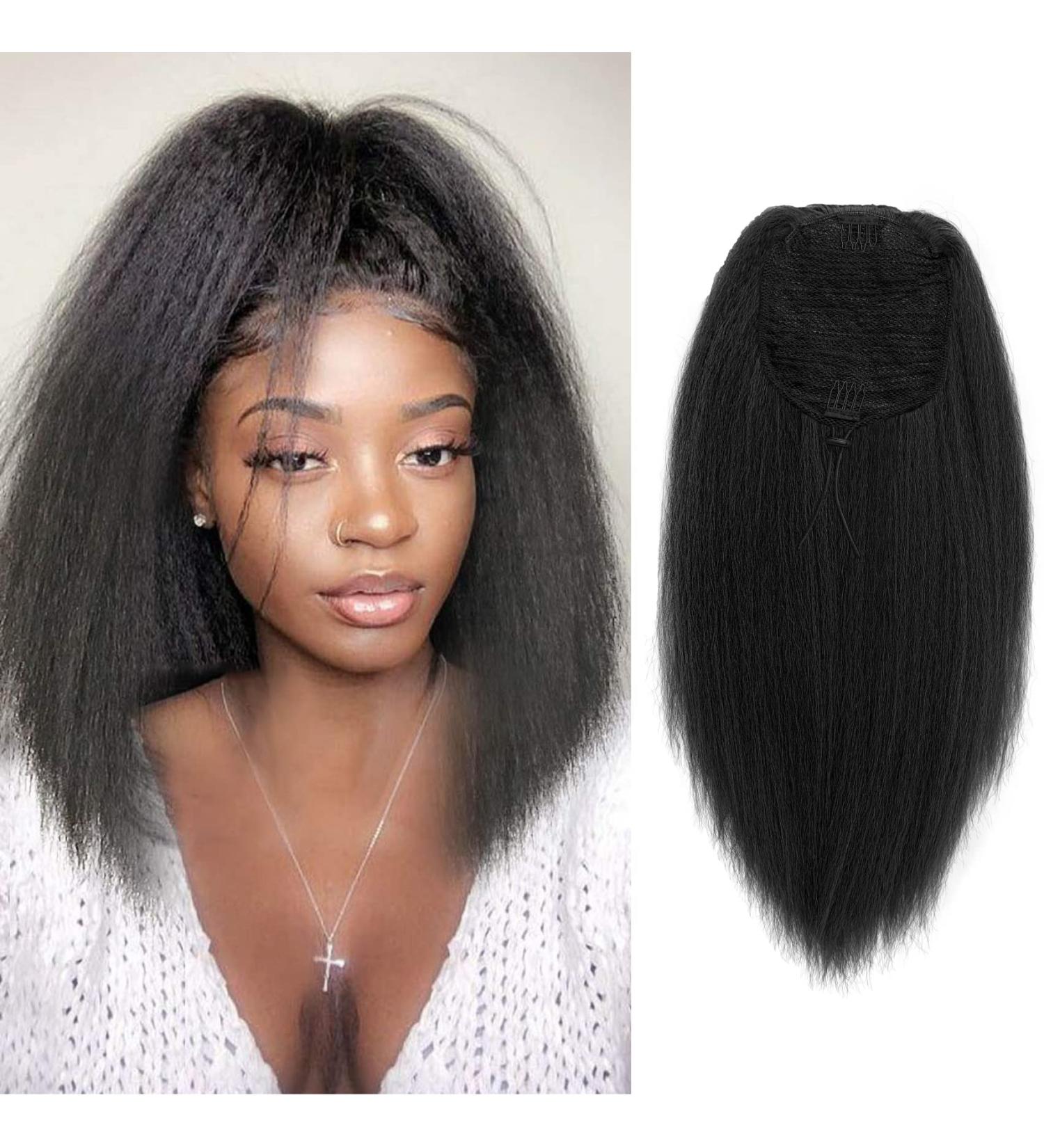 Allyreetress Yaki Drawstring Ponytail Extension for Black Women Highlight Kinky Staight Up Down Pony Tail Synthetic Hair Extensions 16 Inches 2 Clip in (1B Black) 16 inches 1B# - Buy Online on SooperMarket.com