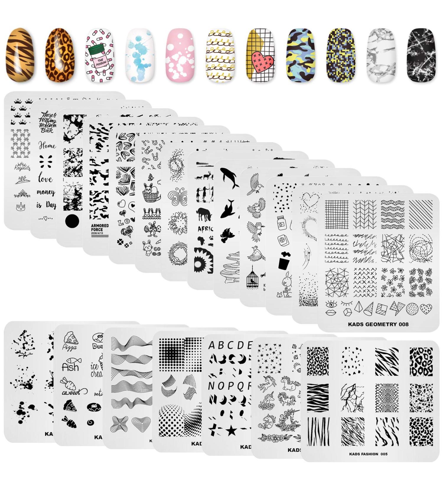 Alexnailart 20-Piece Nail Stamping Plates Set - Multi-Pattern Manicure Stencils Tool - Buy Online on SooperMarket.com
