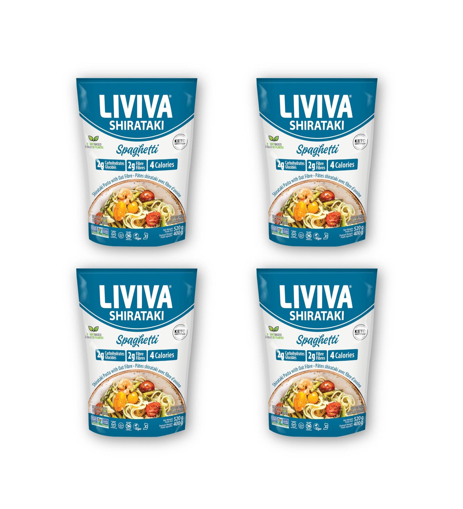 LIVIVA Organic Shirataki Konjac Spaghetti (4 Pk) Diabetic-Friendly Low Carb Low Calorie Pasta Noodles Ready to Serve No Odor Certified Non-GMO Gluten Free Vegan Plant-Based Keto Kosher Halal - Buy Online on SooperMarket.com