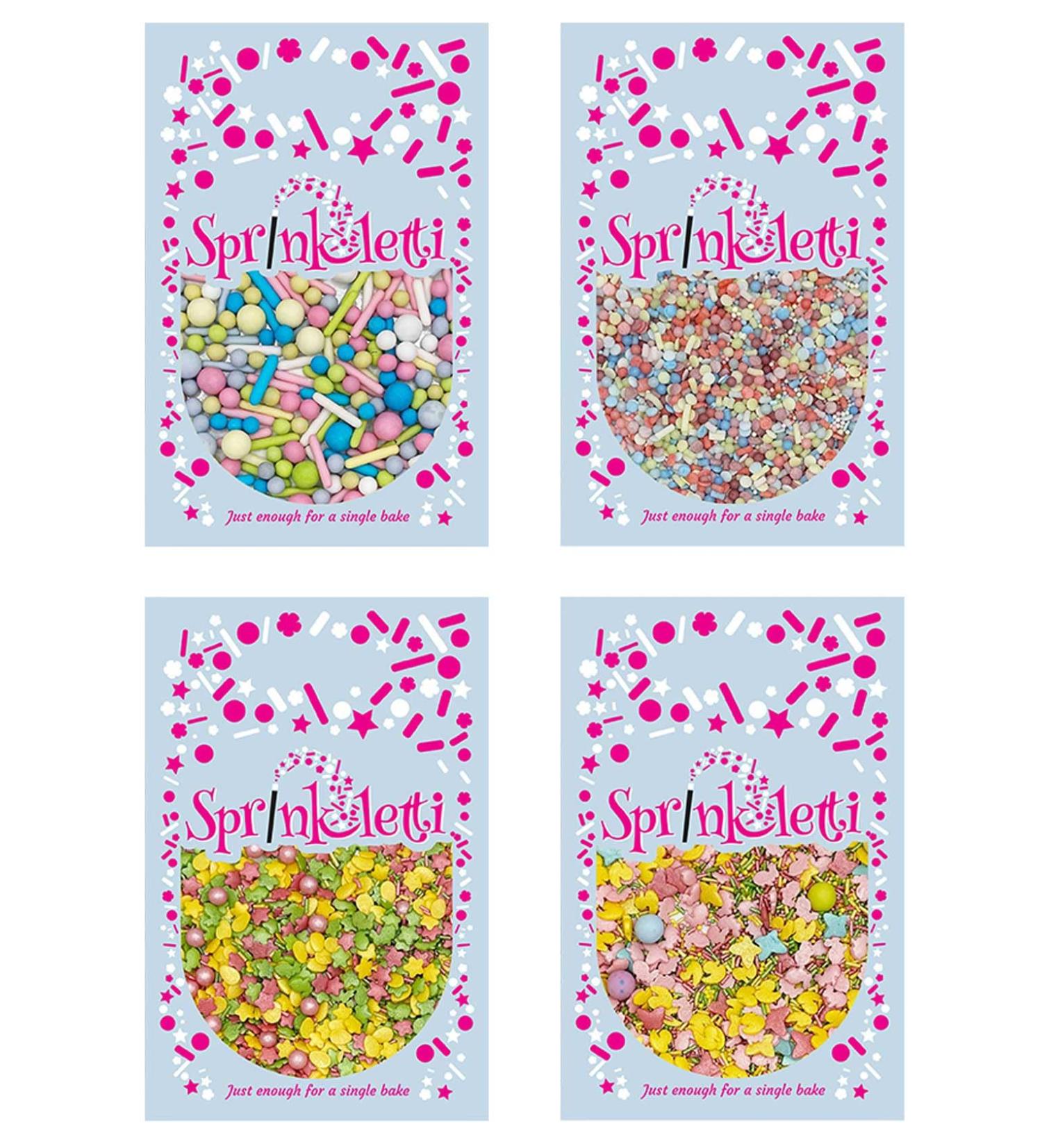 Sprinkletti - Sprinkle Mixes - Pastel Themed Box of 4 pouches - Cake Topper Sprinkles - 4 x 30g Edible Cupcake Decorations - Perfect for Secret Santa gifts Christenings Springtime & Parties - Buy Online on SooperMarket.com
