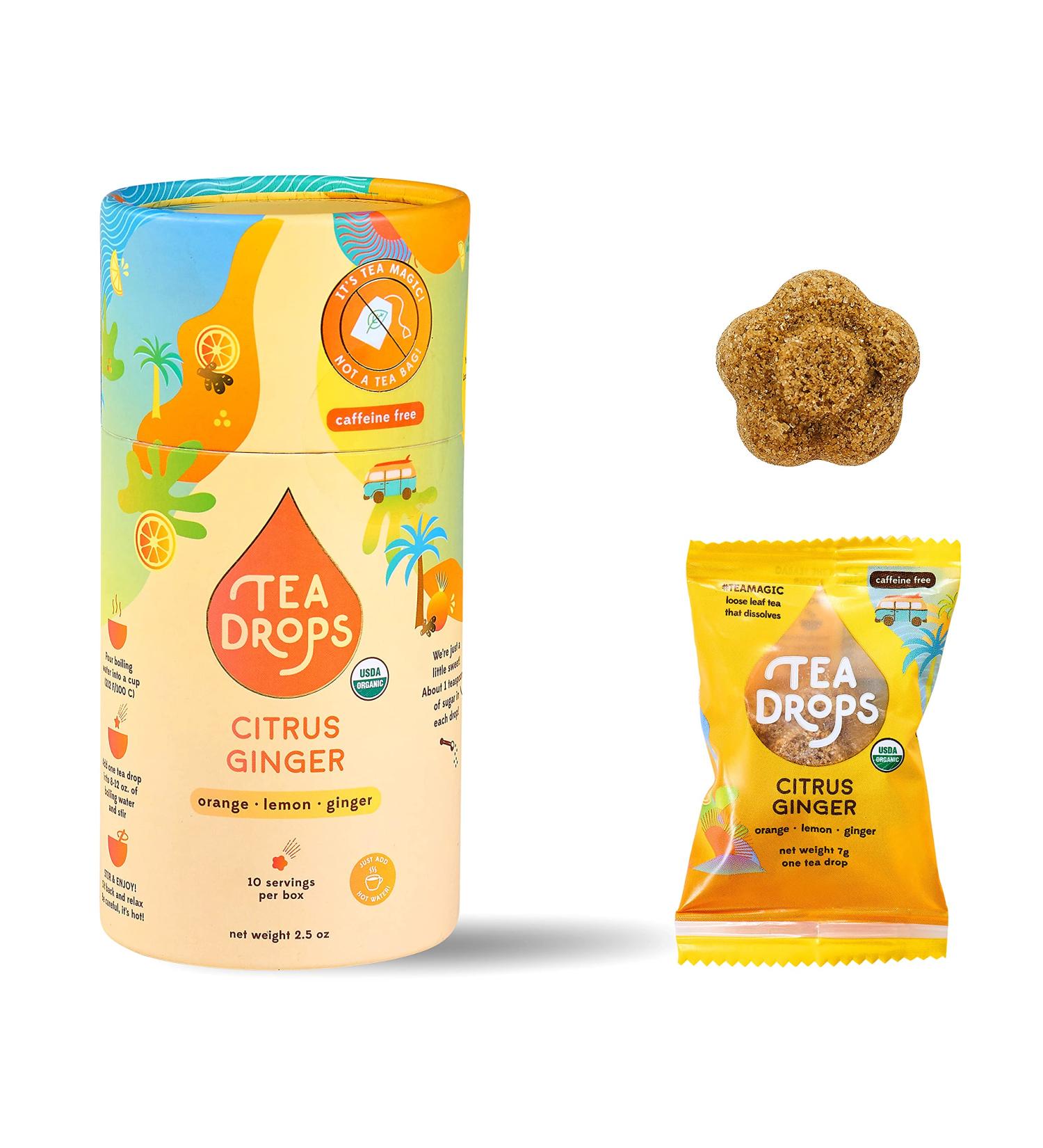 Sweetened Organic Citrus Ginger Tea Drops | Handcrafted Herbal Loose Leaf Tea | Perfect Gift for Tea Lovers | Hot or Iced - Buy Online on SooperMarket.com