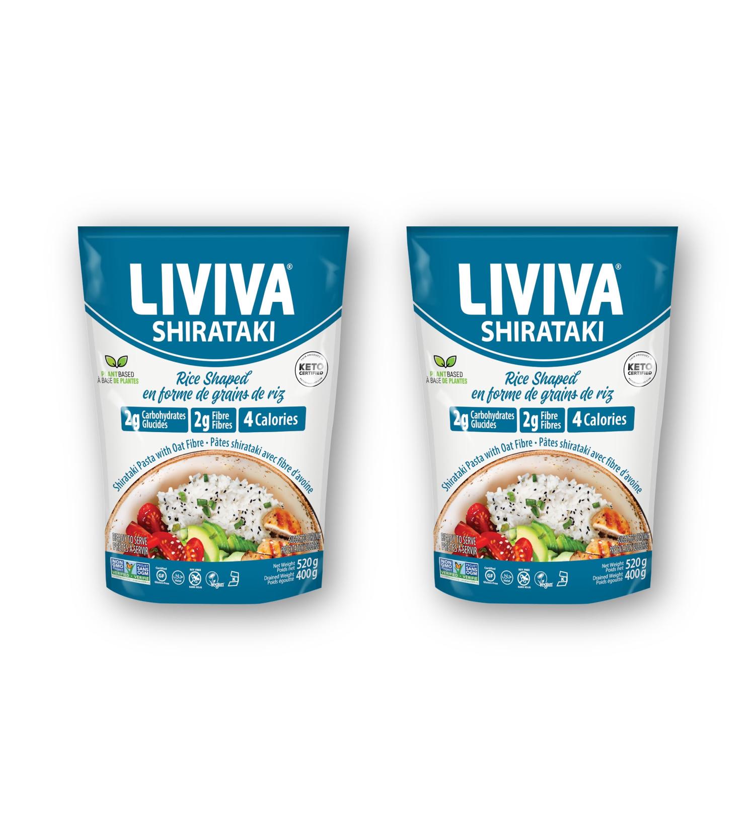 LIVIVA Organic Shirataki Konjac Rice Shaped (2 Pk) Diabetic-Friendly Low Carb Low Calorie Pasta Noodles Ready to Serve No Odor Certified Non-GMO Gluten Free Vegan Plant-Based Keto Kosher Halal - Buy Online on SooperMarket.com