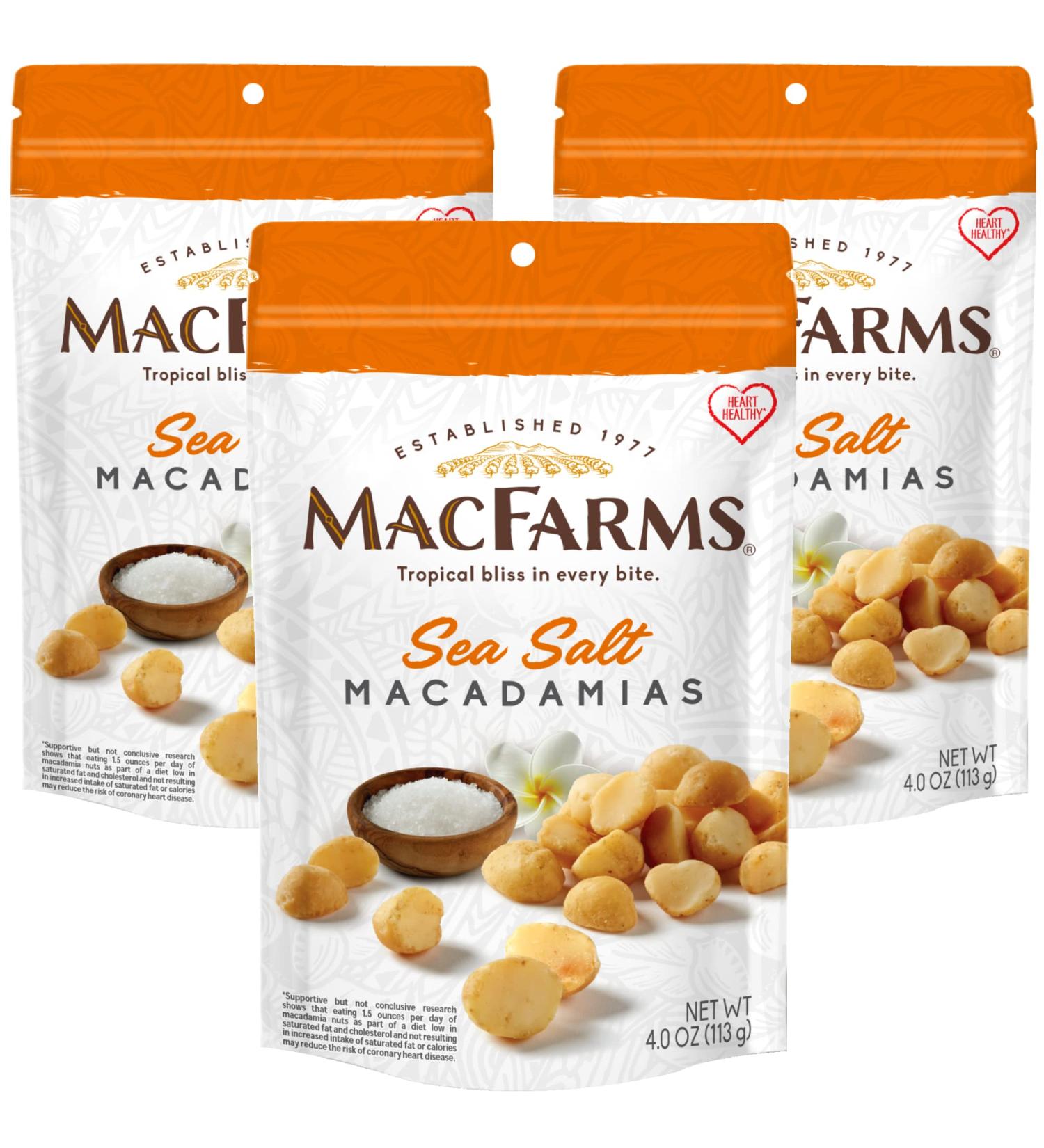 MacFarms Sea Salt Macadamia Nuts - 4 oz (Pack of 3) - Premium Hawaiian Nuts with Sea Salt - Healthy Snack Option - Buy Online on SooperMarket.com