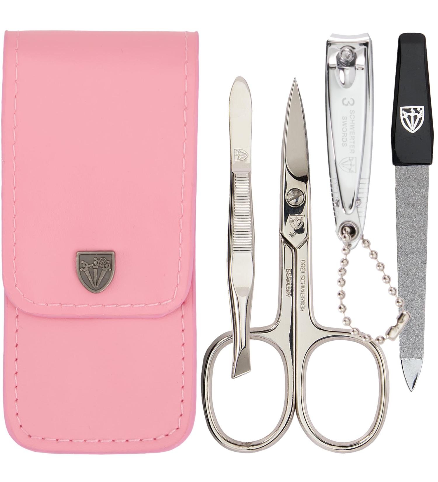 DREI SCHWERTER Germany 4-Piece Manicure Set - Pink Faux Leather Nail Scissors Clippers & Tweezers | International Shipping Available - Buy Online on SooperMarket.com