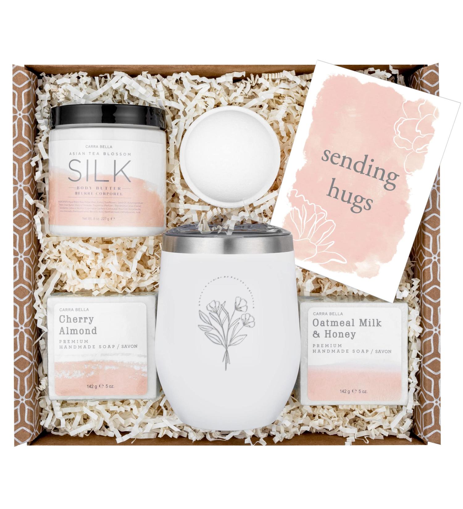 Get Well Soon Gifts for Women - Sending Hugs Spa Gift Box Care Package for Friends - Sympathy Thinking Of You Recovery Feel Better Soon Gift Basket includes Tumbler Soaps Body Butter and Bath Bomb White Tumbler - Buy Online on SooperMarket.com