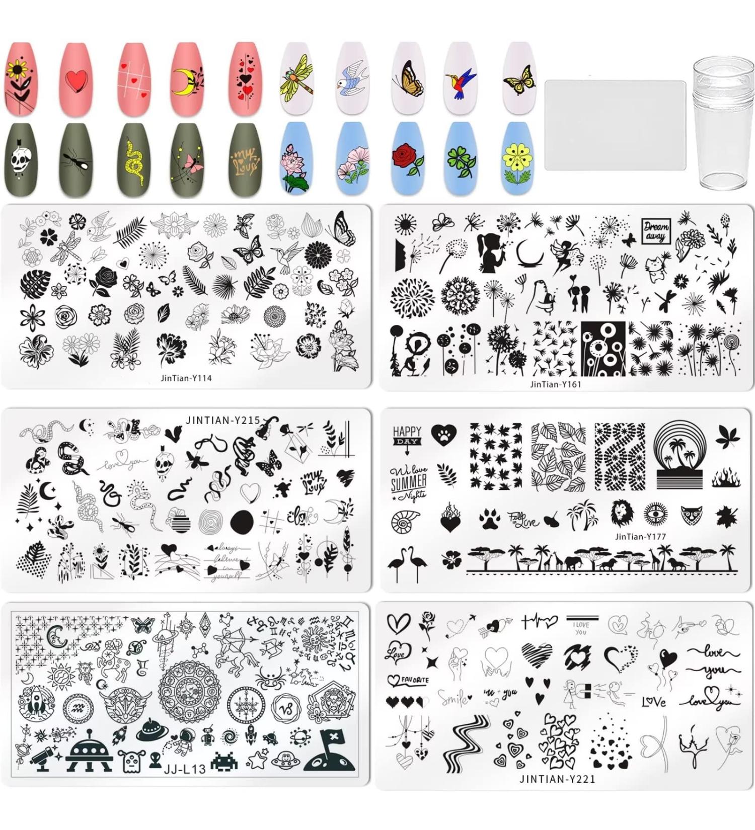 8Pcs Ocean Animal Flower Nail Stamping Plates Set - Stamp Templates Kit with Stamper & Scraper for DIY Nail Art | Manicuring Printing Tools - Buy Online on SooperMarket.com