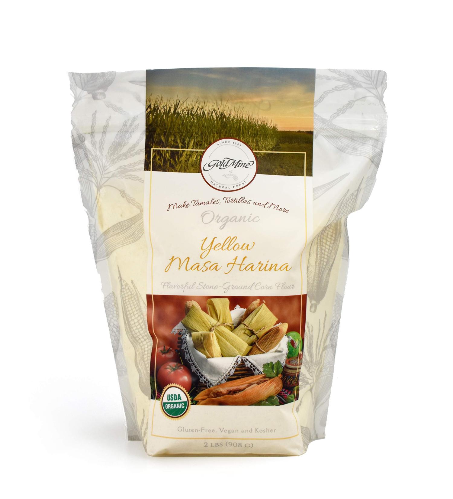 Organic Gold Mine Yellow Corn Masa Harina - 2 LBS Pack - Vegan, Kosher, Gluten-Free Flour for Healthy Mexican Dishes - Buy Online on SooperMarket.com