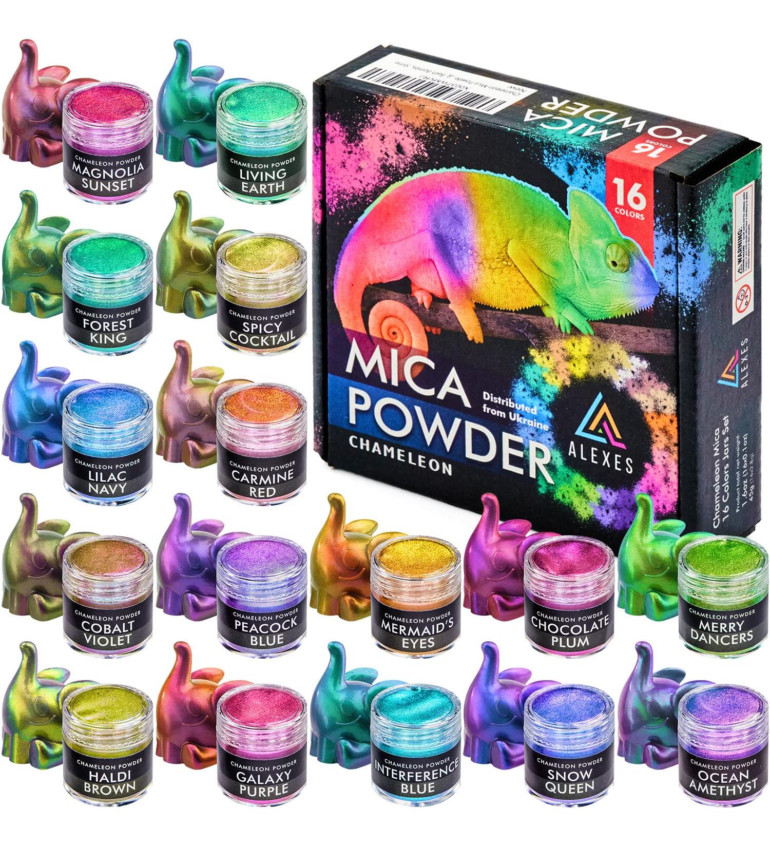 Chameleon Mica Powder - Epoxy Resin Color Pigment 16 Colors Set - Holographic Multicolor Mica Powder - Buy Online on SooperMarket.com