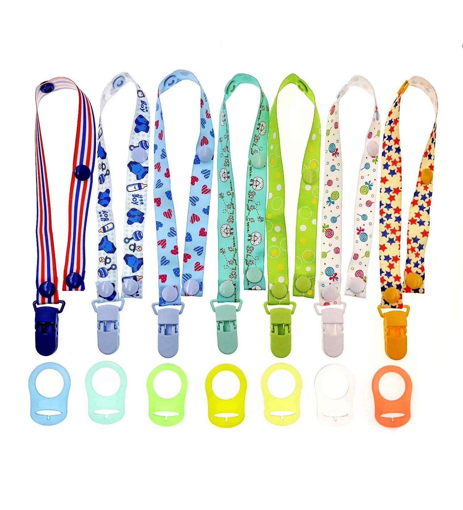 JZK 7 Pack Multicolor Silicone Baby Dummy Clip Rings + Pacifier Holder Straps for Boys | Mam Soothers | Baby Boy's Dummy Accessories - Buy Online on SooperMarket.com