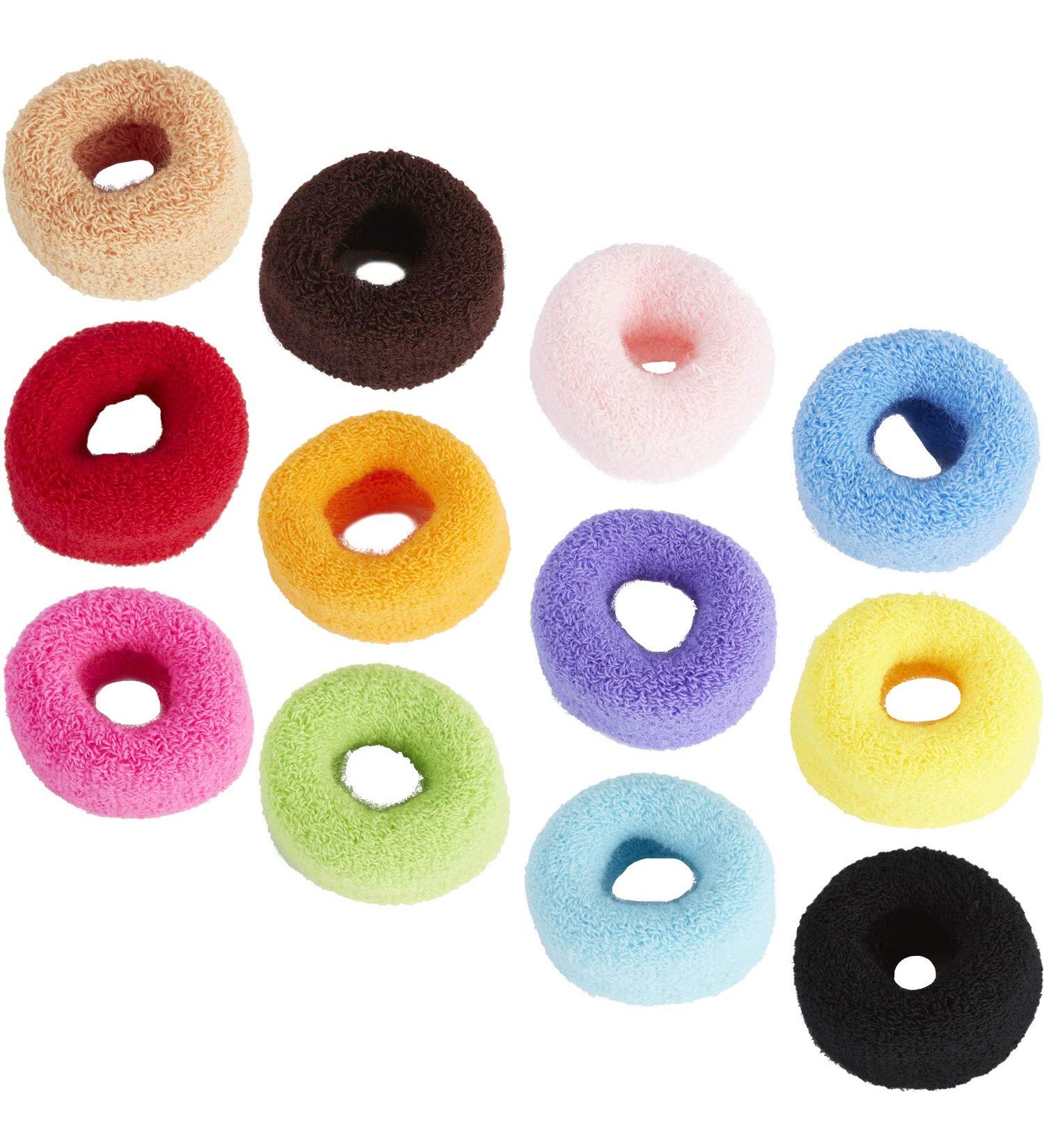 12 Pack Terry Cloth Cotton Elastic Hair Scrunchies - Seamless Hair Ties for Women and Girls - Buy Online on SooperMarket.com