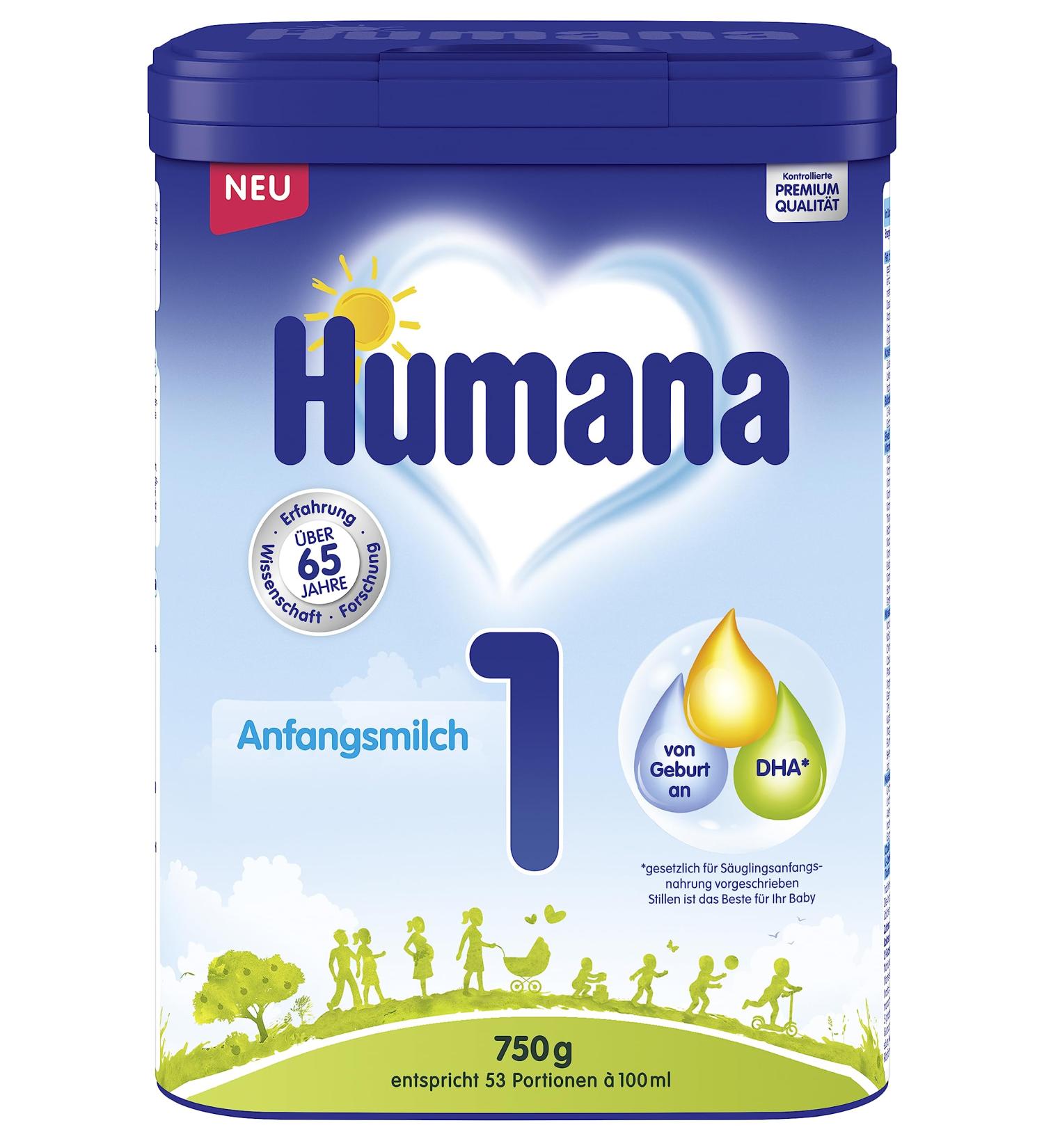 Humana Initial Milk 1 - Infant Formula (0-6 Months) | 750g Powder with DHA | Supplement or Sole Baby Food - Buy Online on SooperMarket.com